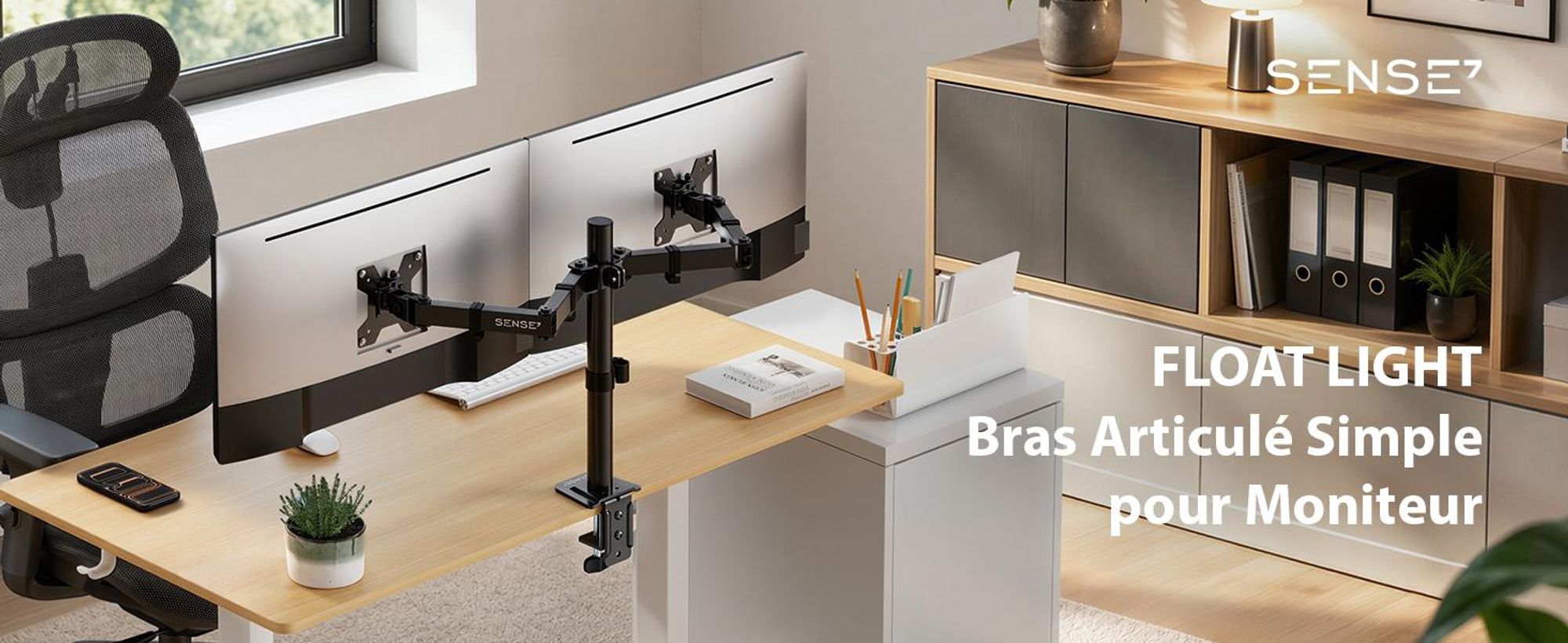 Support mural double pour moniteurs, compatible VESA de 17 à 32 pouces, charge maximale de 9 kg par écran, pivotant, à ressort à gaz, pour bureau, pour 2 écrans, couleur noire, ergonomique. (Marque : SENSE7)