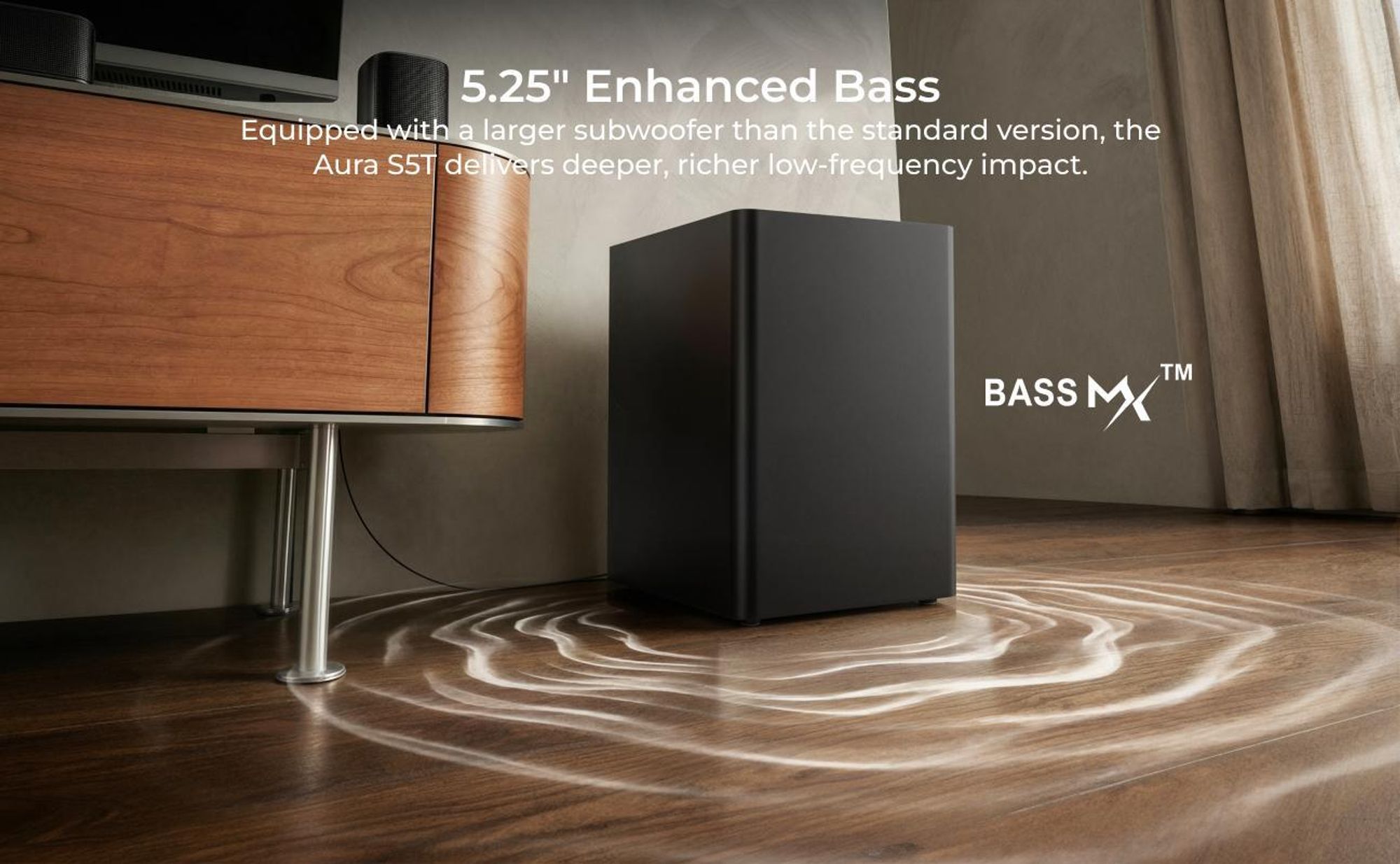 ULTIMEA Aura S5T 7.1kanálový soundbar Dolby Atmos se subwooferem, prostorový zvukový systém, ovládání přes aplikaci, 4 surround reproduktory, 420 W