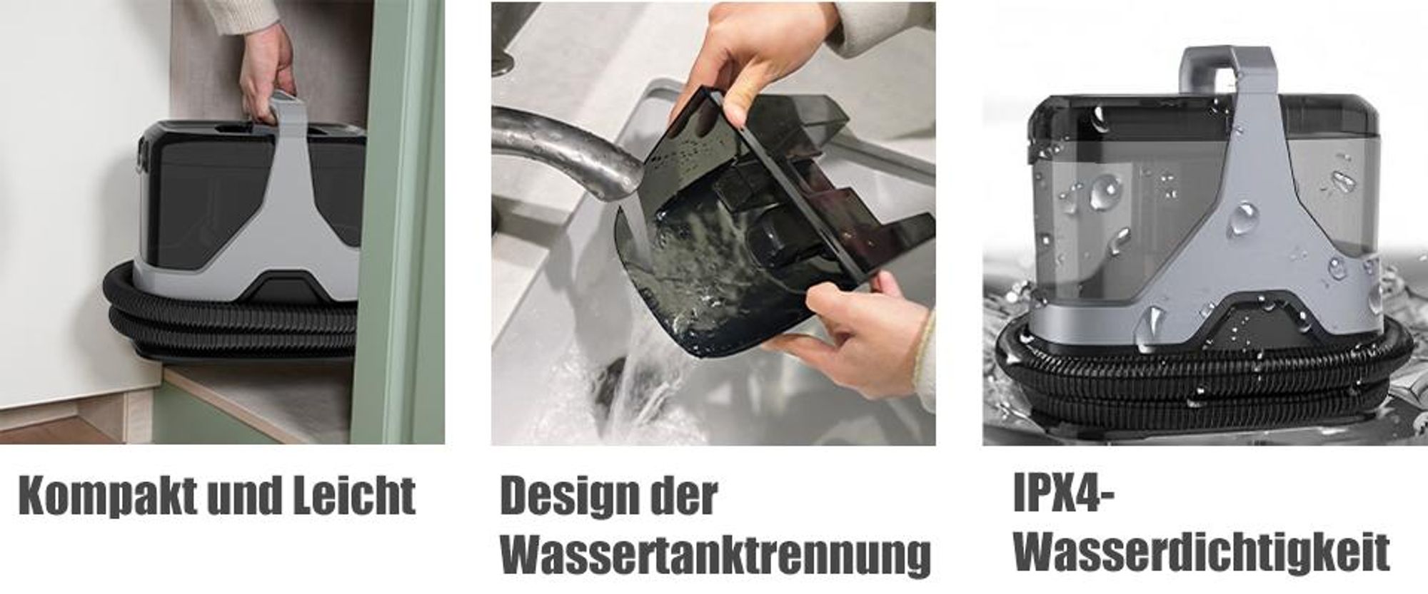 Waschsauger Polsterreiniger Teppichreiniger, 600W Nass-/Trockensauger, mit 1,3L/1,1L Doppeltank, Selbstreinigungsfunktion, Fleckenreiniger,mit Zubehör