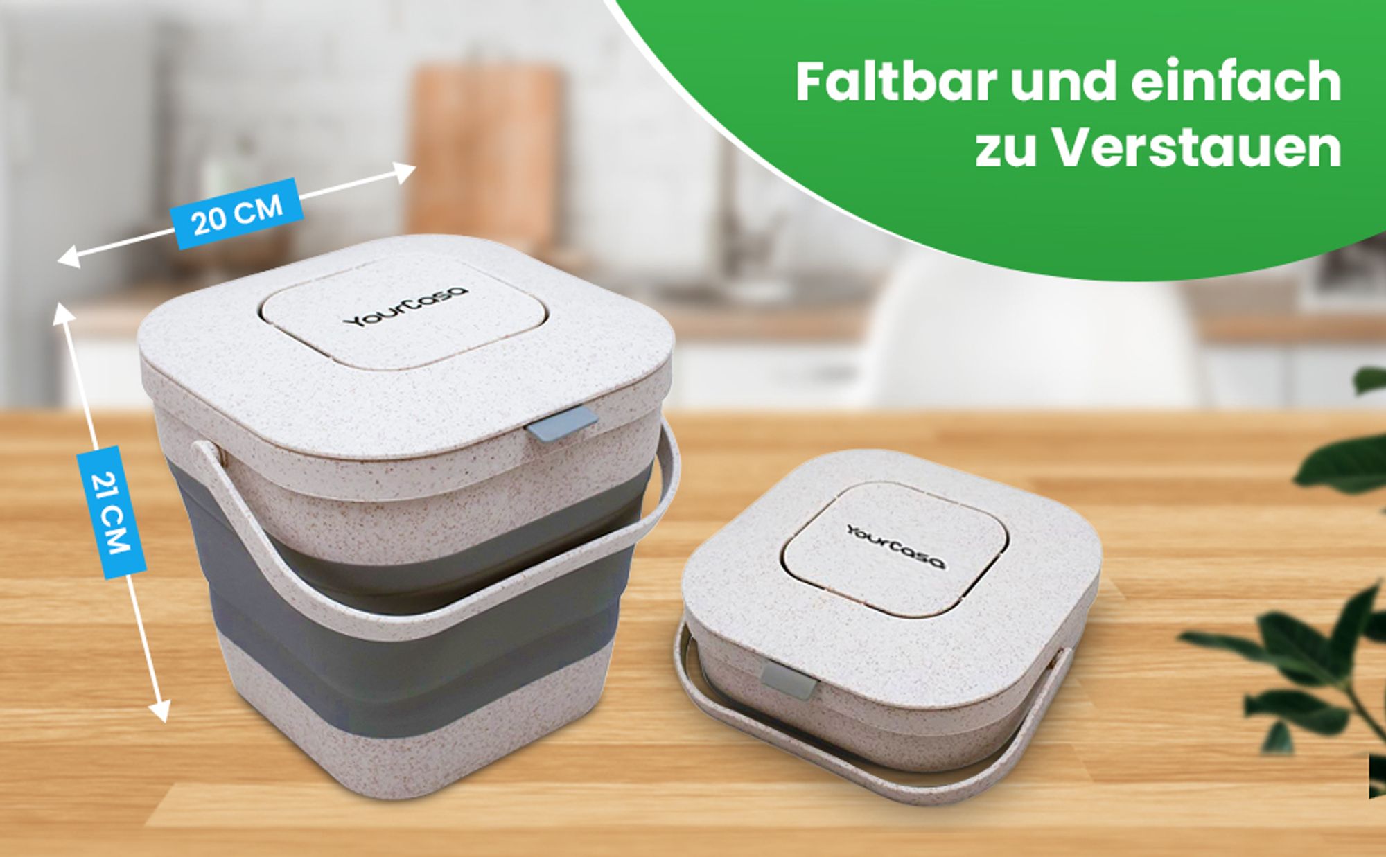 YourCasa® Biomülleimer Küche für Biomüll - Komposteimer Küche - FALTBAR Campingmülleimer - 4L Fassungsvermögen Weiss-Grau