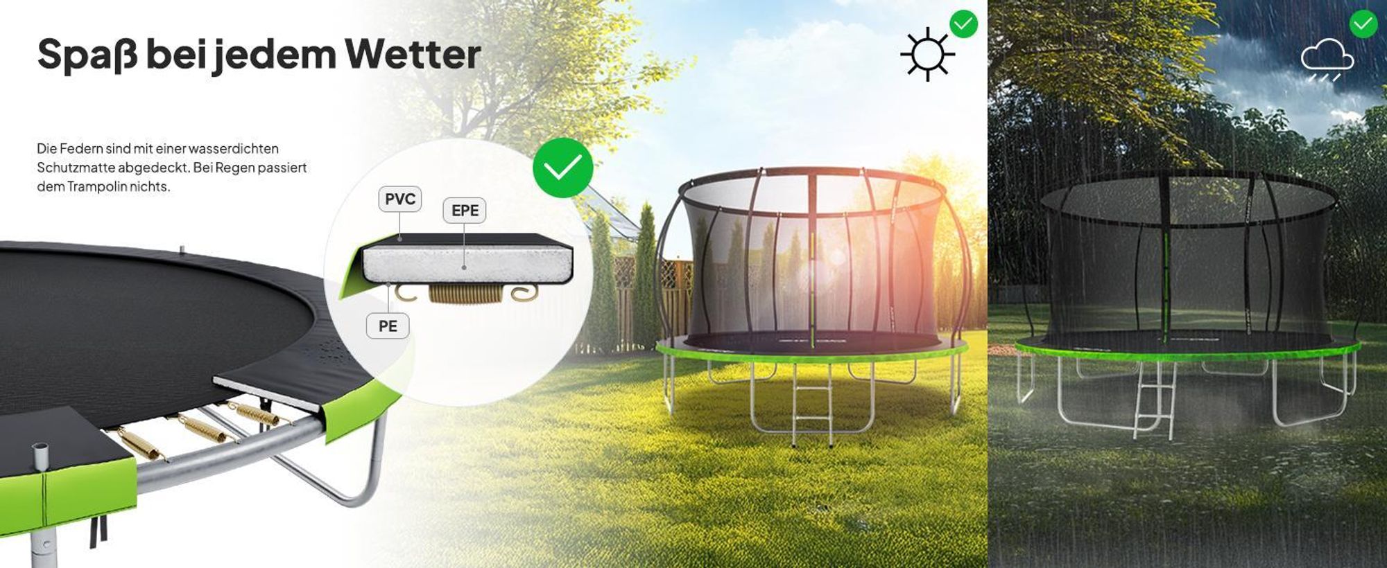 ZIPRO Trampolin Jump Pro Premium | 12FT Ø 374 cm | Gartentrampolin Kindertrampolin Komplett-Set inkl. Netz, Leiter & Randabdeckung, Outdoor, Grün