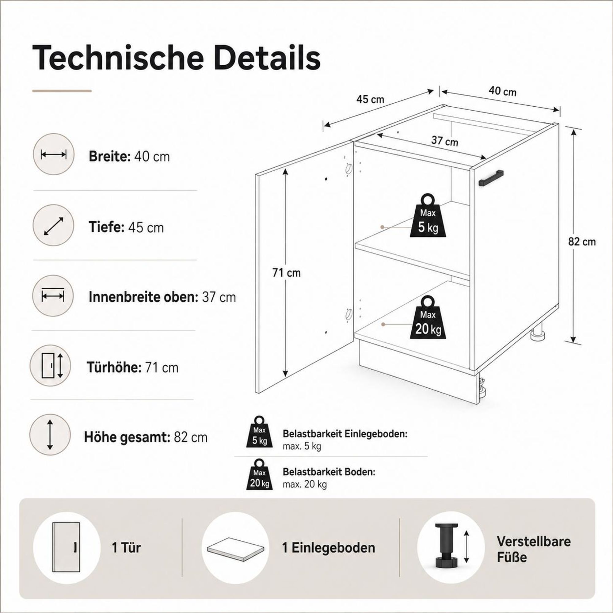 Küchenunterschrank Kaschmir Beige: Technische Details & Belastbarkeit im Überblick.