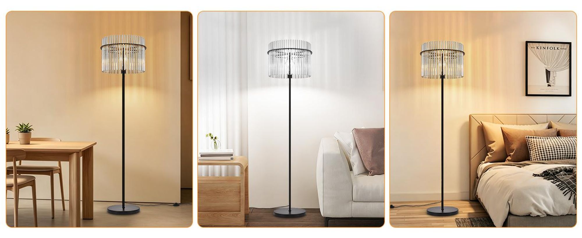 ZMH Stehlampe Schwarz Stehleuchte Glas Standleuchte Wohnzimmer E27 mit Fußtaster Leselampe Modern Wohnzimmerlampe Stehend für Büros(Ohne Leuchtmittel)