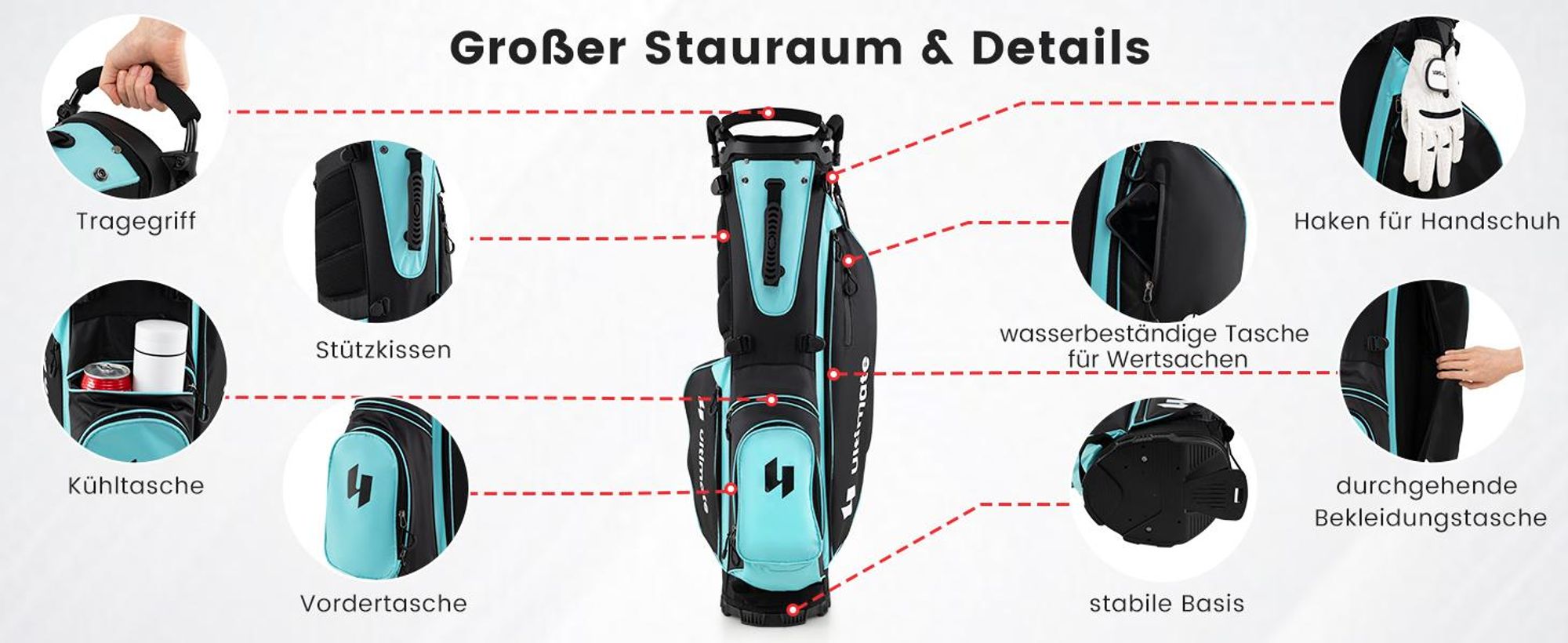 COSTWAY komplettes Damen Golfschläger Set, 15 teilige Golfschlägersätze rechtshändig mit 1 Driver & 3 Fairway & 4 Hybrid & 6/7/ 8/9/ P Eisen & Putter