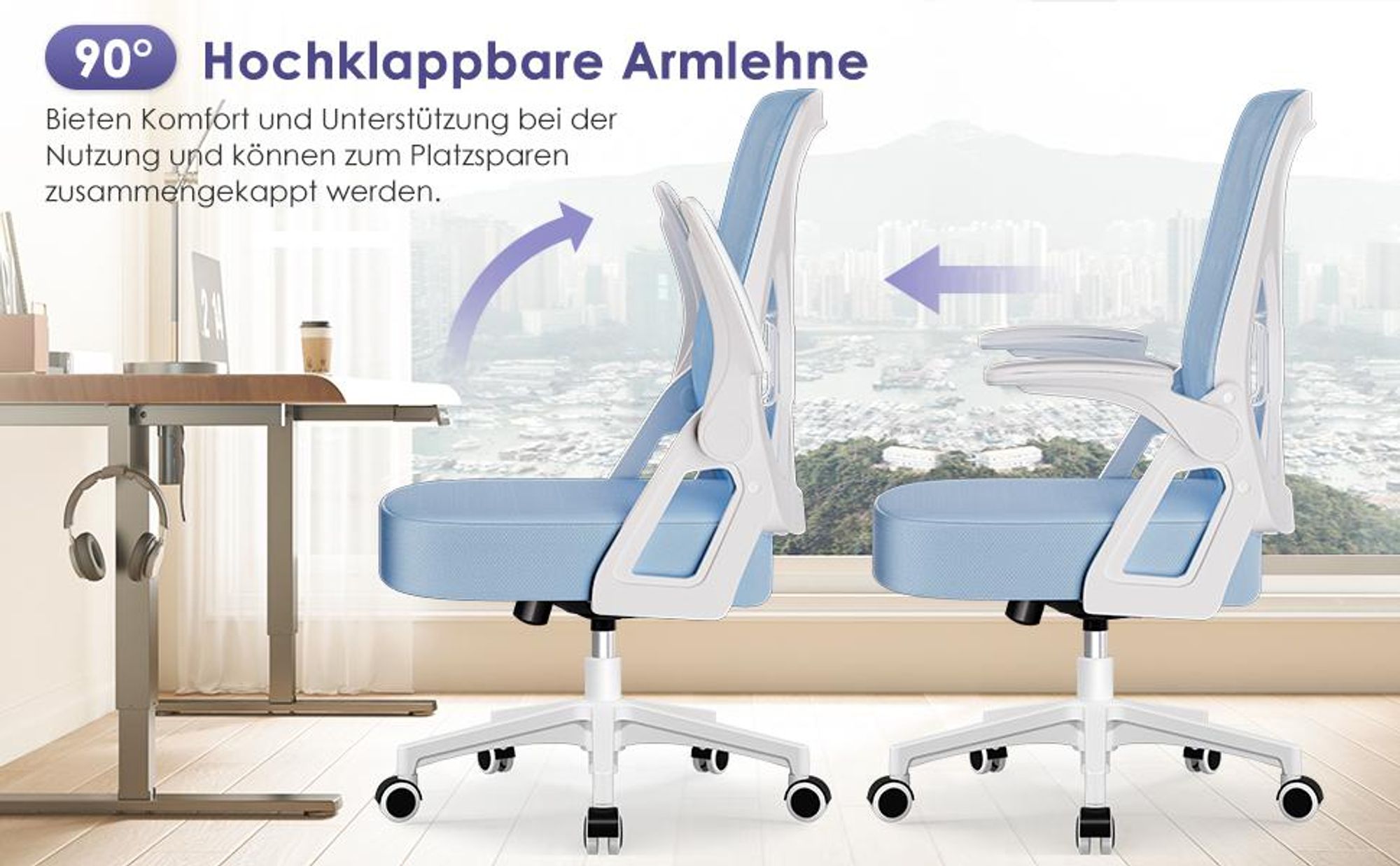 Hiazurm Bürostuhl, Schreibtischstuhl, bürostuhl ergonomisch mit Verstellbaren Armlehnen, höhenverstellbar,S-förmige Lendenstütze,Chefsessel 150kg