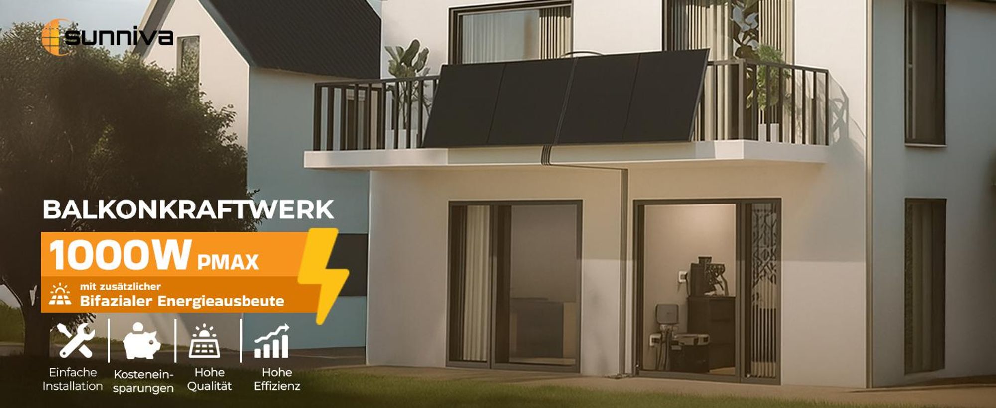 SUNNIVA® 1000W Balkonkraftwerk mit 2,24 kWh Speicher MARSTEK B2500-D, 2x 500W BIFAZIAL FULLBLACK komplett Steckdose, PV Solaranlage + Solarspeicher