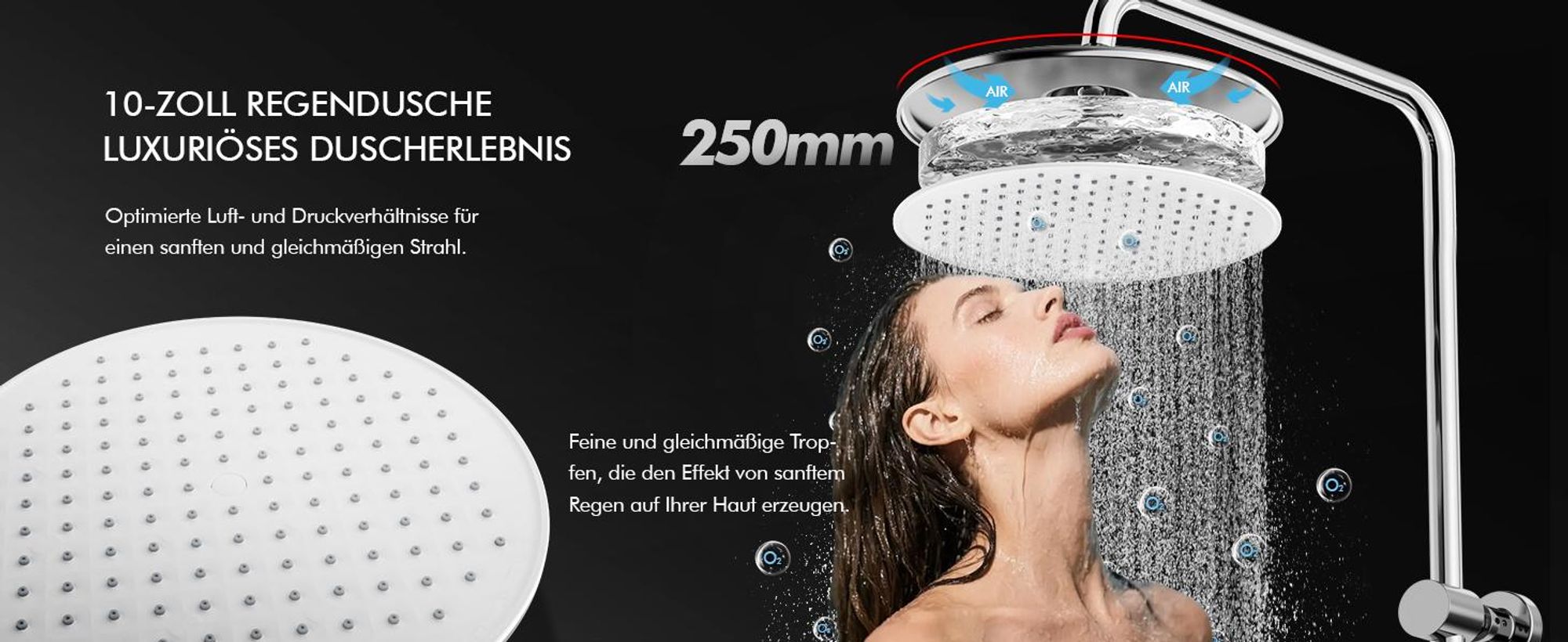 Homelody Duschsystem mit armatur, duscharmatur komplettset mit LED-Anzeige, regendusche mit 250MM kopfbrause und Handbrause, Chrom