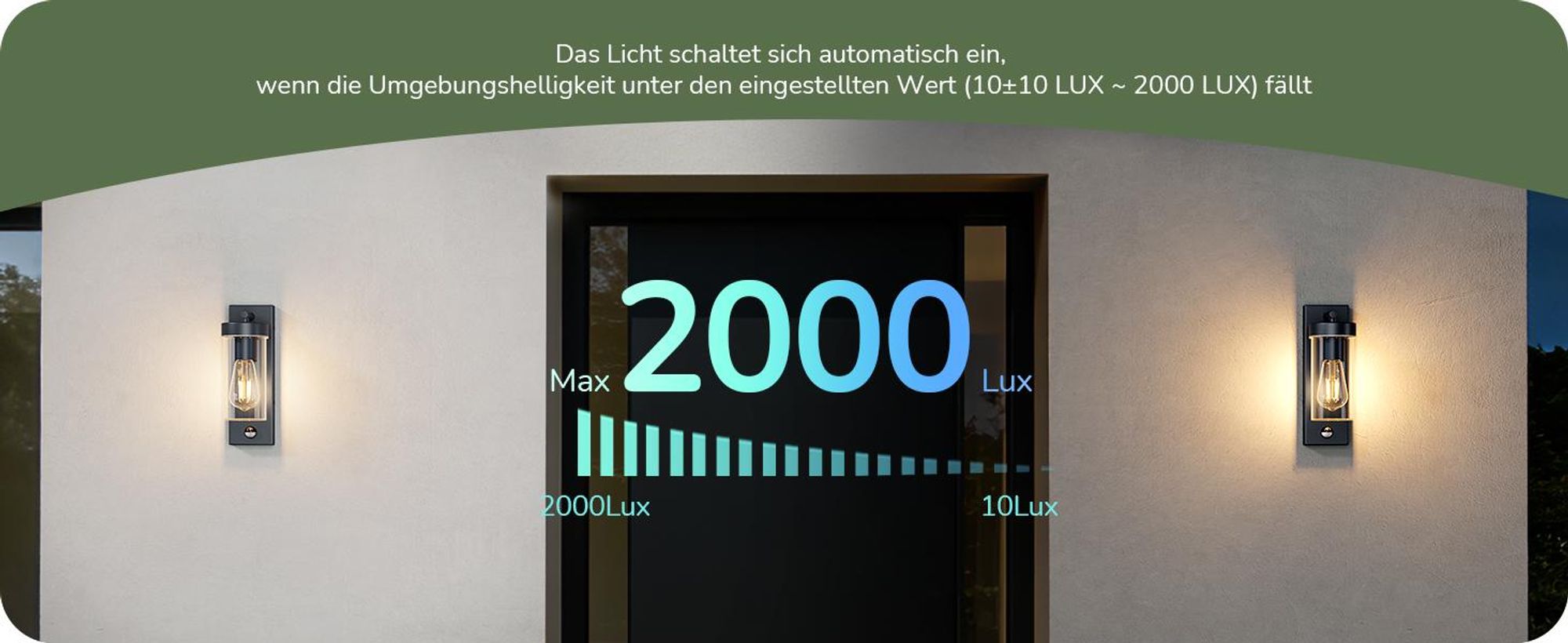 EDISHINE Außenwandleuchte mit Bewegungsmelder, Aluminium, Moderne Wandlampe E27 mit Dämmerungssensor, für Haustür, Terrasse, Garage, Schwarz