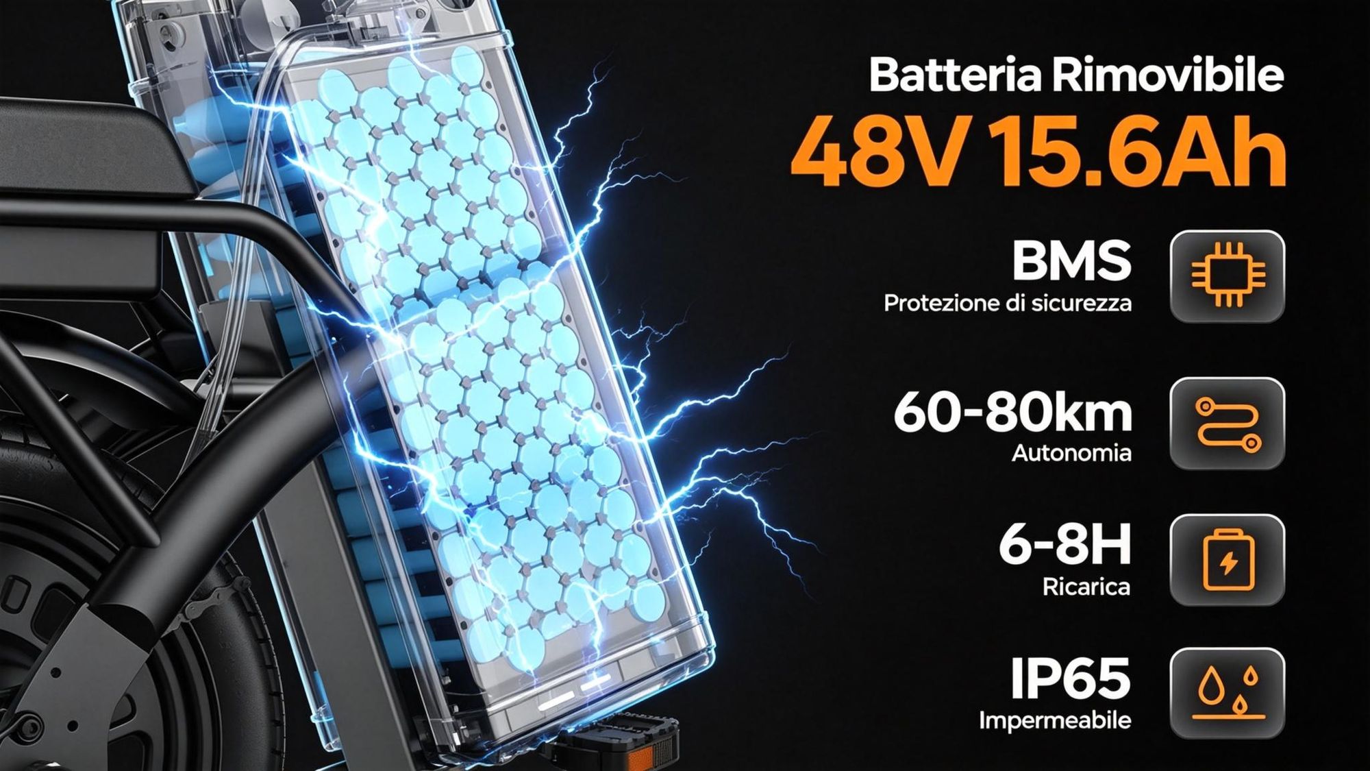 Elektro skládací kolo X14, 250W, 48V 15,6Ah, dojezd 80 km, bezpečnostní ochrana BMS, nosnost 120 kg