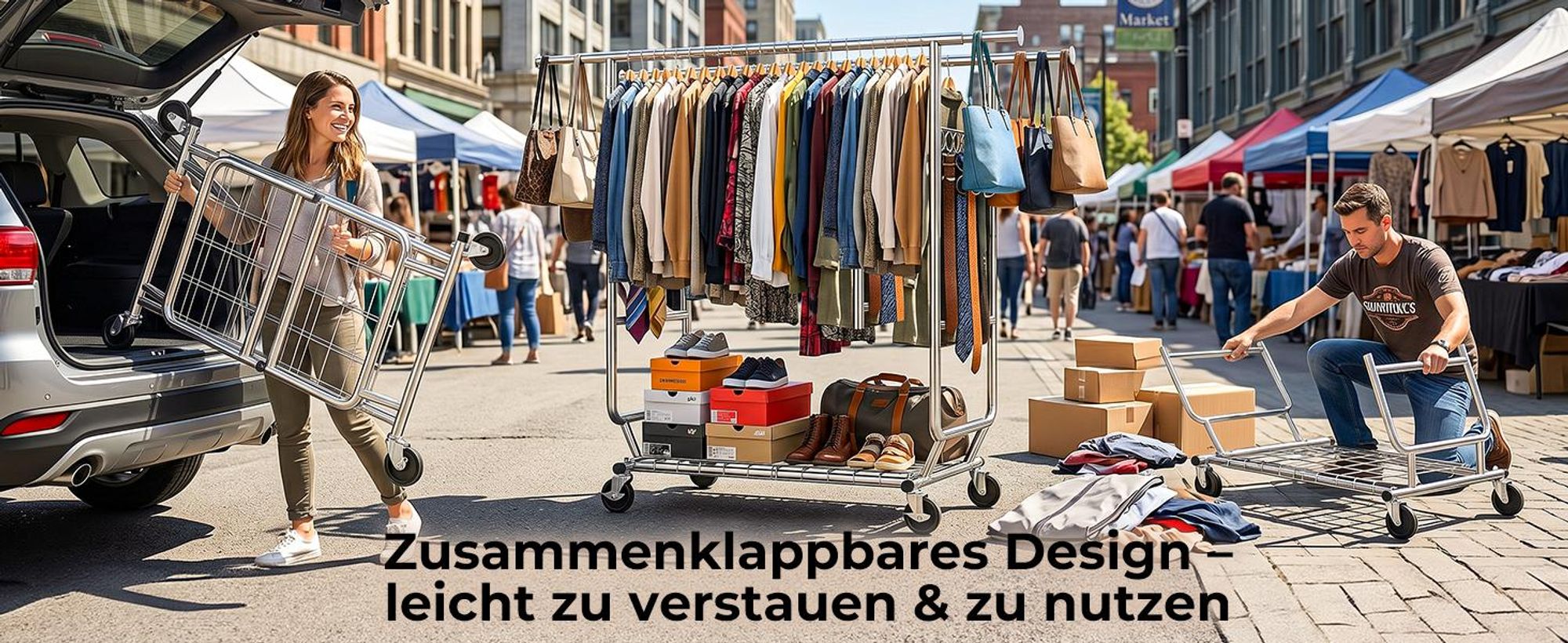 HOKEEPER Profi Doppelter Kleiderständer, bis 272 kg belastbar, Schwerlast Kleiderstange auf rollen, Industrie-Design, Garderobenständer