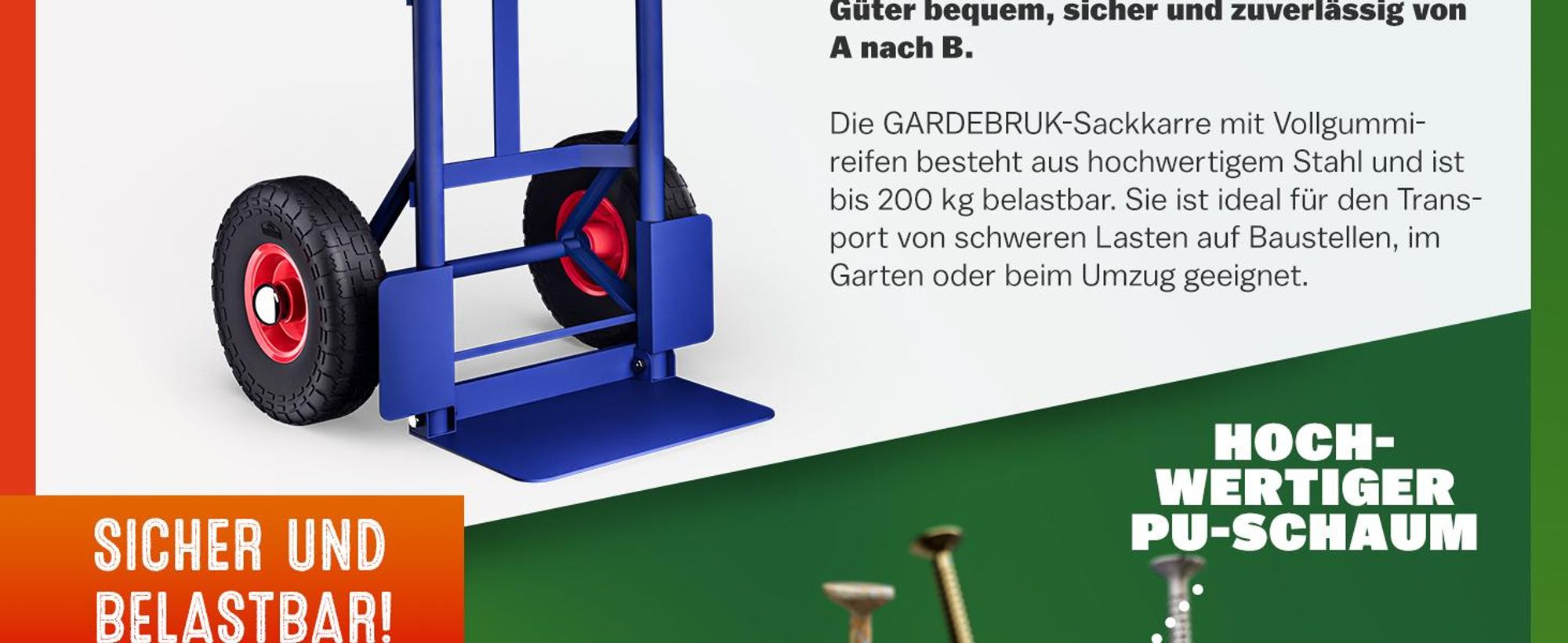 GARDEBRUK Sackkarre Klappbar 200kg Vollgummireifen Transportkarre