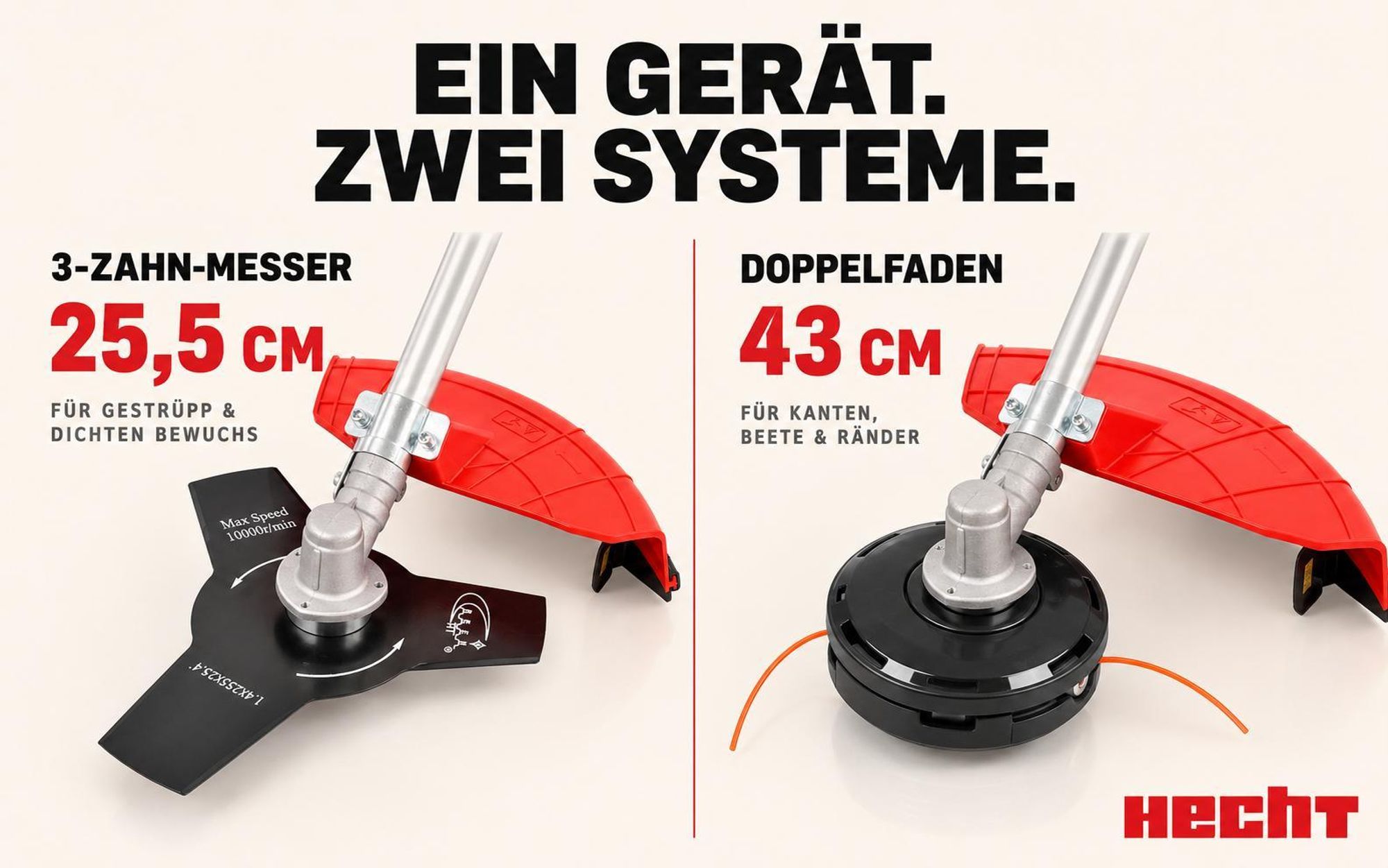 HECHT 129 BTS Freischneider Benzin | mit Tragegurt | 25,5 und 43 cm Schnittkreis | 1,1 PS | 25,4 cm³