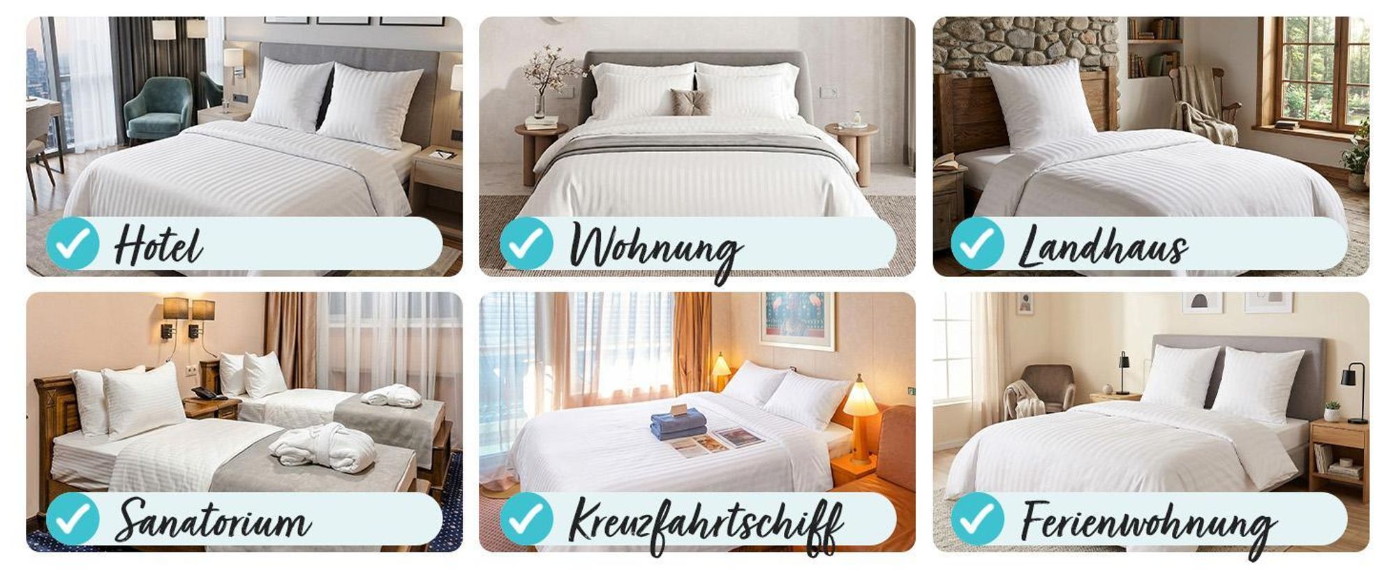 EllaTex Kissenbezug 80x80 cm 100% Baumwolle Damast Streifen Hotelverschluss