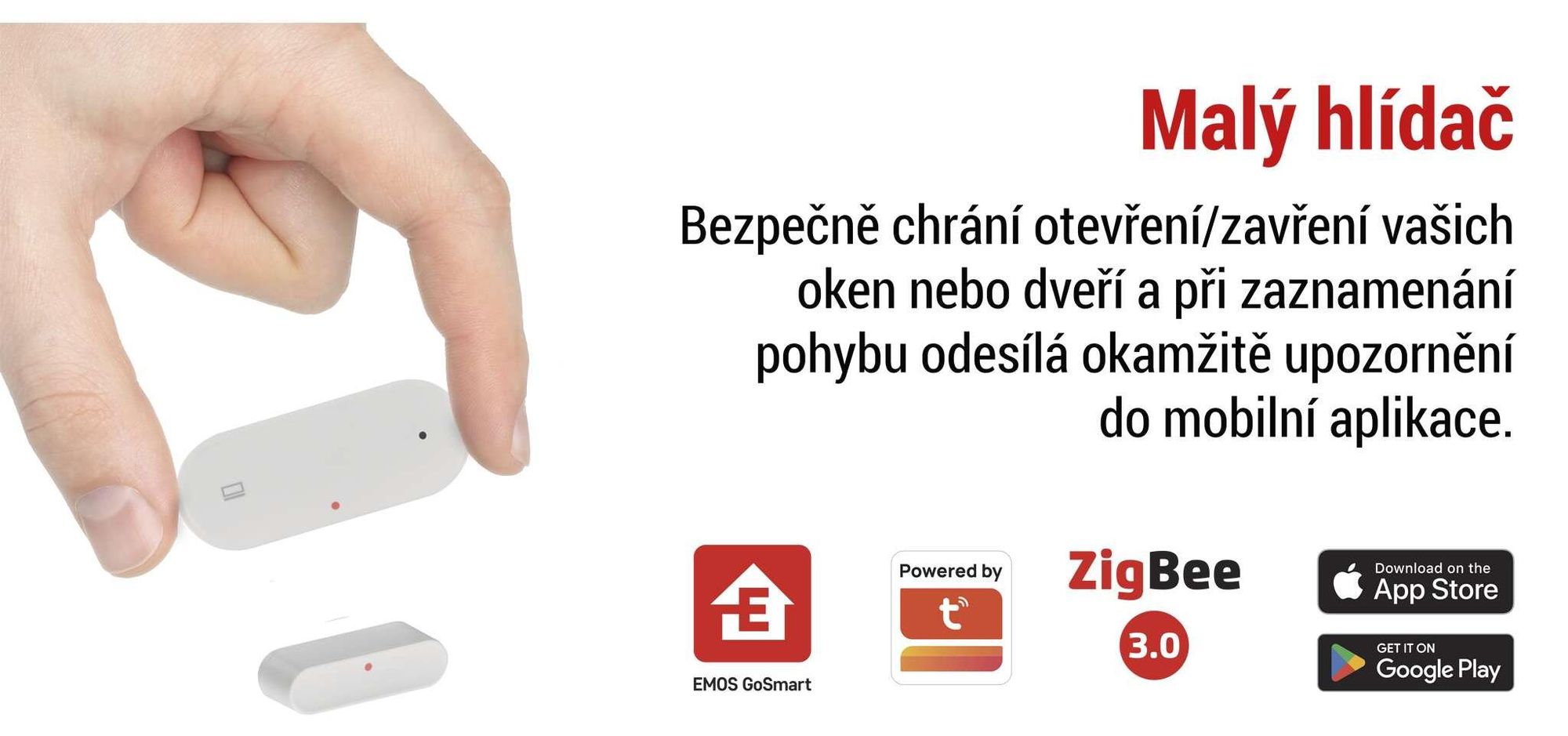 EMOS GoSmart ZigBee dveřní senzor s aplikací, bezdrátový magnetický okenní senzor pro domácí automatizaci nebo alarm, vnitřní, s páskou, bílý, H5025