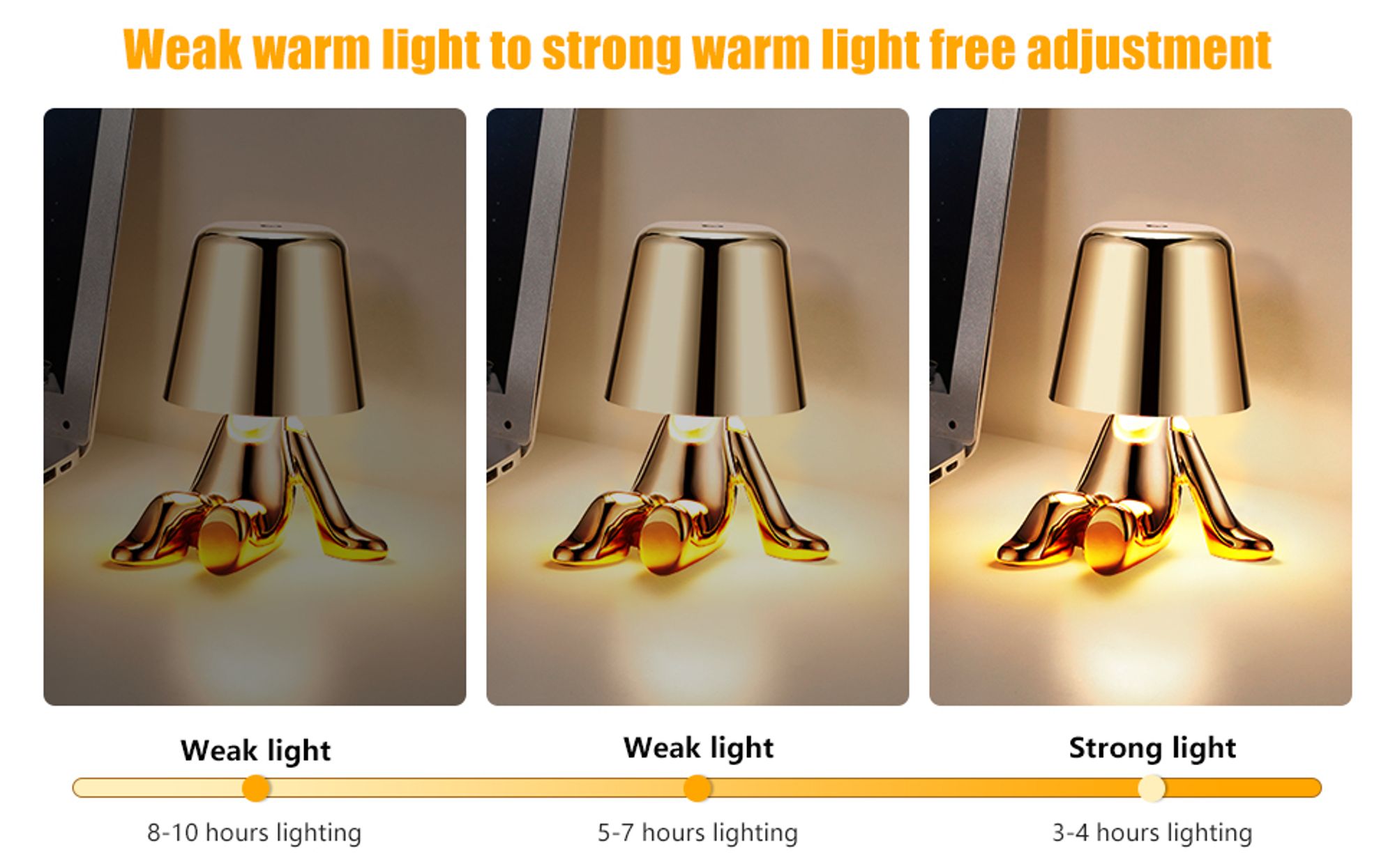 Nachttischlampe mit Touch-Steuerung, dekorative Thinker-Statue LED Schreibtischlampe, USB-Aufladung, 3 Helligkeitsstufen, dimmbare Tischlampe (Gold B)