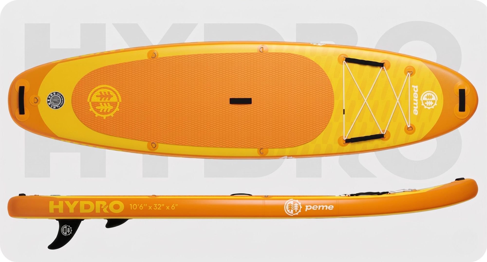 PEME Stand Up Paddle Board - Bright Sun - 350 cm - Dopple Paddel und komplette Zubehöre, SUP, Surfboard aufblasbar, bis 166 Kg,- Gelb & Orange