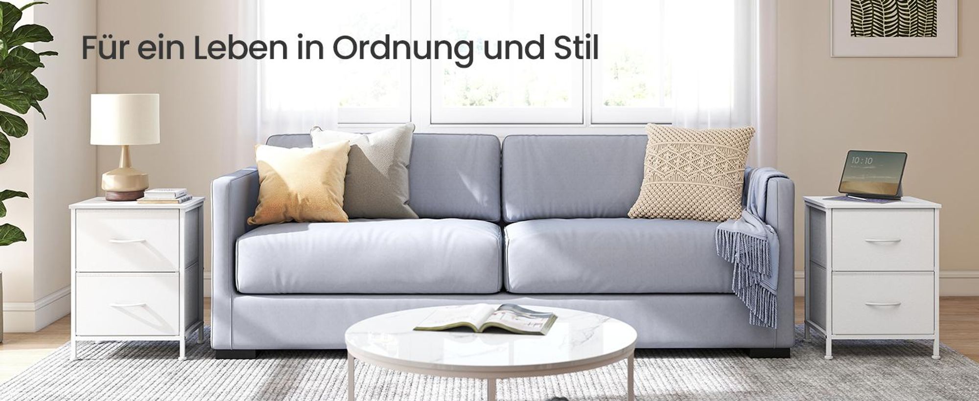 SONGMICS Nachttisch 2er Set, 2 Schubladen, für Schlafzimmer, Flur, Wohnzimmer, weiß