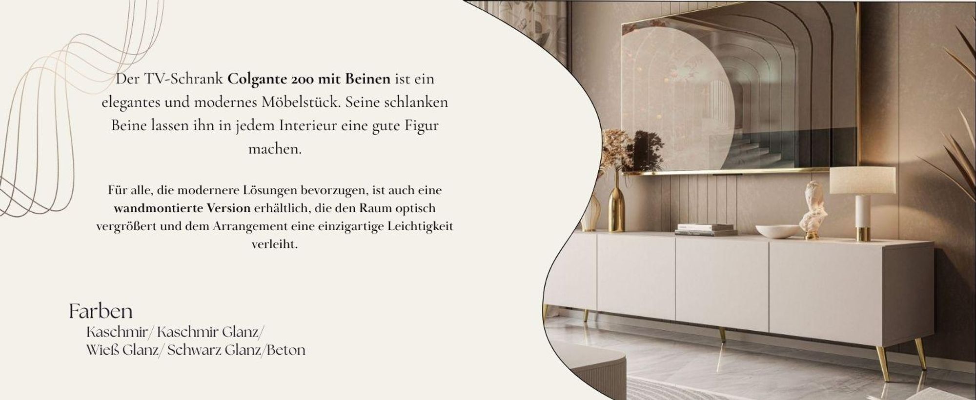 TV-Schrank COLGANTE KASCHMIR 200 cm auf schwarzen Beinen
