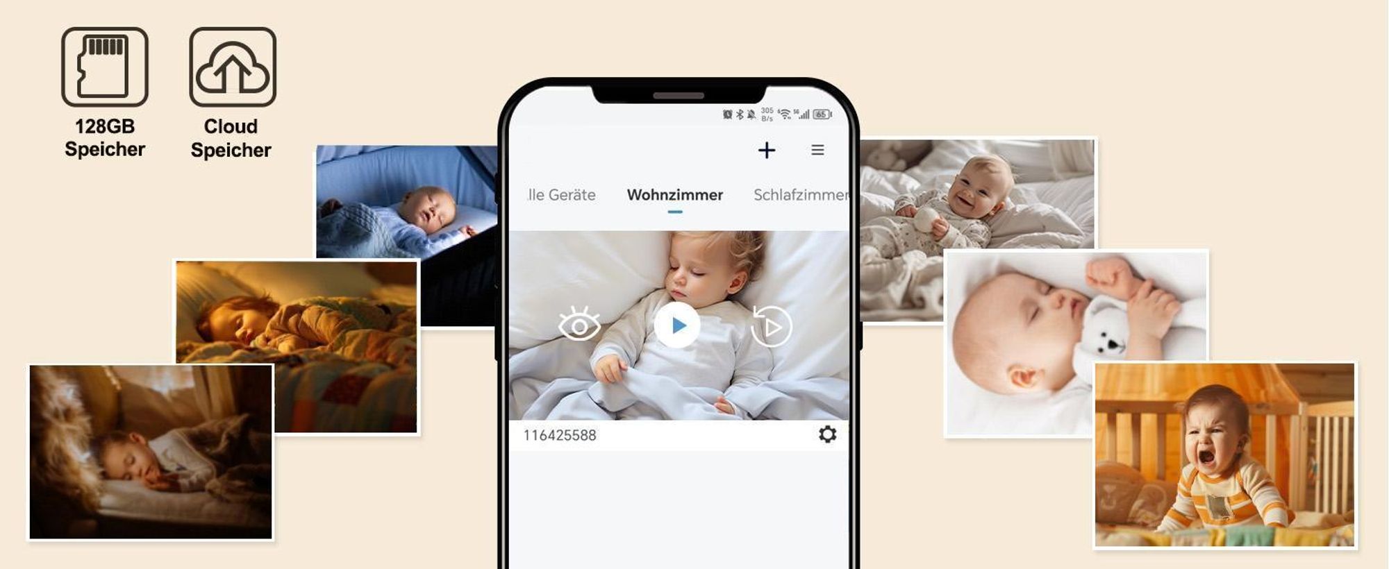 Babyphone mit 2 Kamera und APP 2K/3MP 360° View 5" WLAN Video Babyfone RGB-Nachtsicht Weinen/Bewegungs/Geräusch-Erkennung 4-facher Zoom mit 2*32G