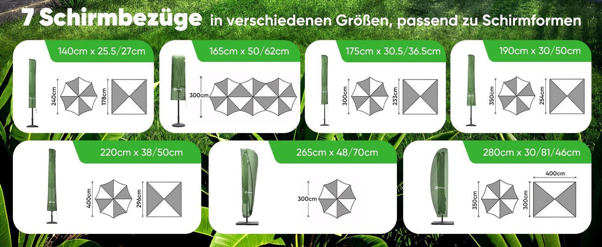 Sekey Sonnenschirm Schutzhülle Wasserdicht Abdeckung Abdeckhaube Schutzhaube aus Polyester für Ø 350 cm und 300 x 200 cm Sonnenschirm, Mintgrün