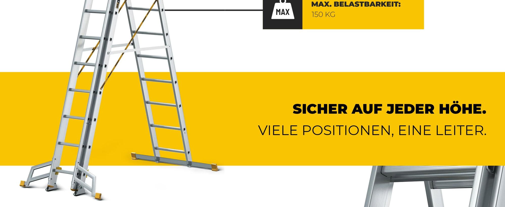 Drabest | Multifunktionsleiter, Vielzweckleiter aus Aluminium, Tragfähigkeit 150kg - 3-teilige Leiter 3x11 Stufen
