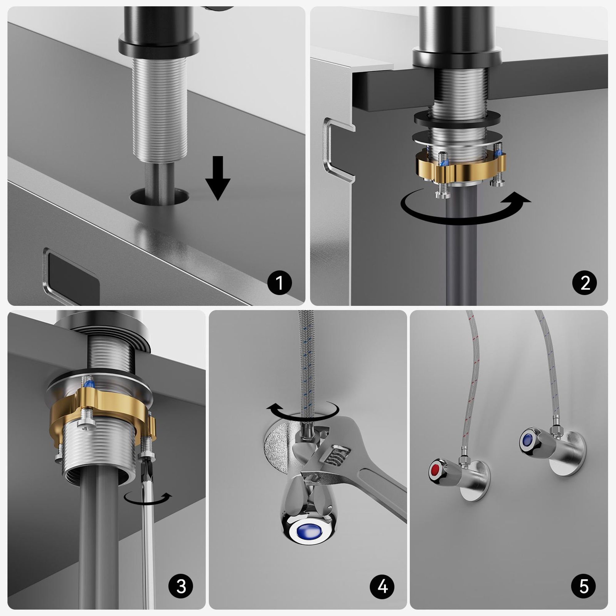 Cecipa Küchenarmatur Schwarz Ausziehbar, Wasserhahn Küche mit Brause, 360° Drehbar Spültischarmatur, L-Form, 304 Edelstahl, Einhandmischer, Schwarz