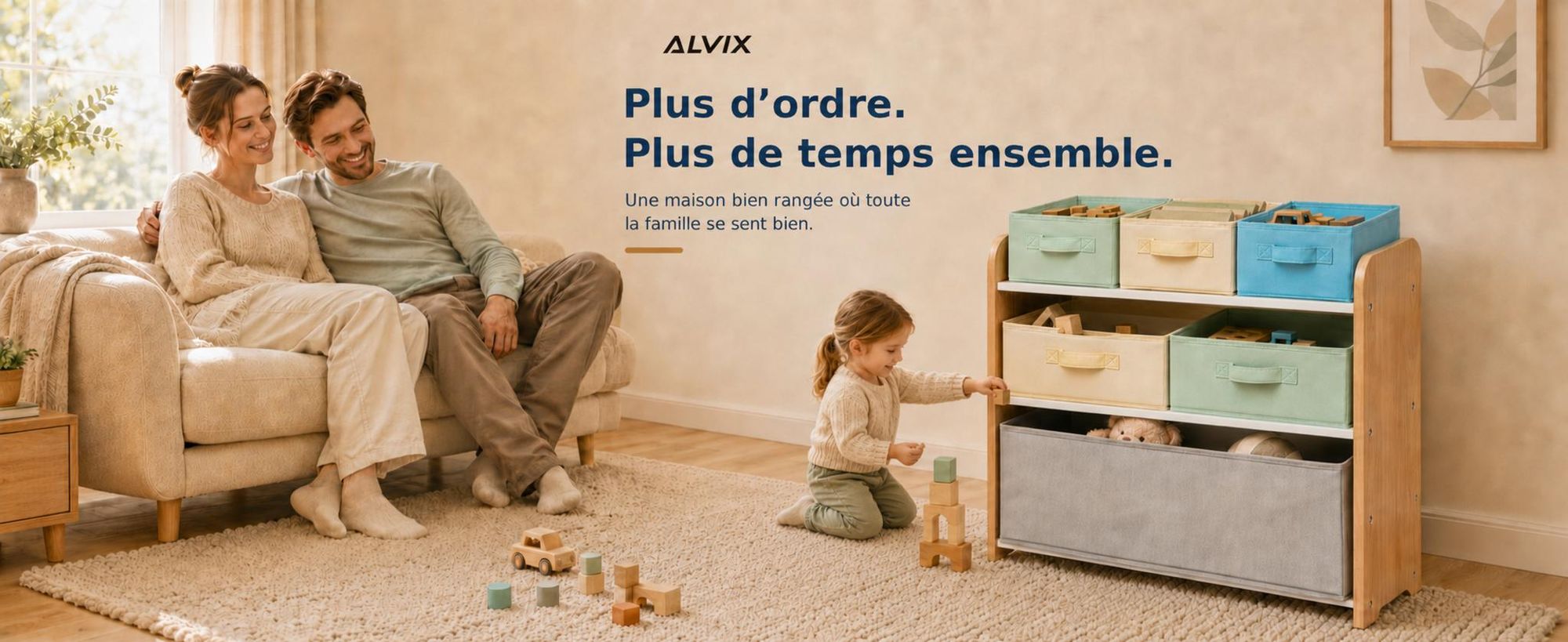 ALVIX Étagère de rangement pour jouets NESTA 6, avec 6 boîtes de rangement amovibles, étagère pour enfants, rangement pour jouets en MDF, étagère de rangement pour chambre d'enfant