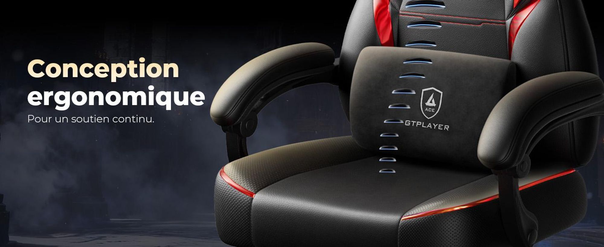 Fauteuil gaming GTPLAYER : fauteuil pour gamers avec repose-pieds, coussin lombaire, appuie-tête, hauteur réglable et accoudoirs ajustables, rouge