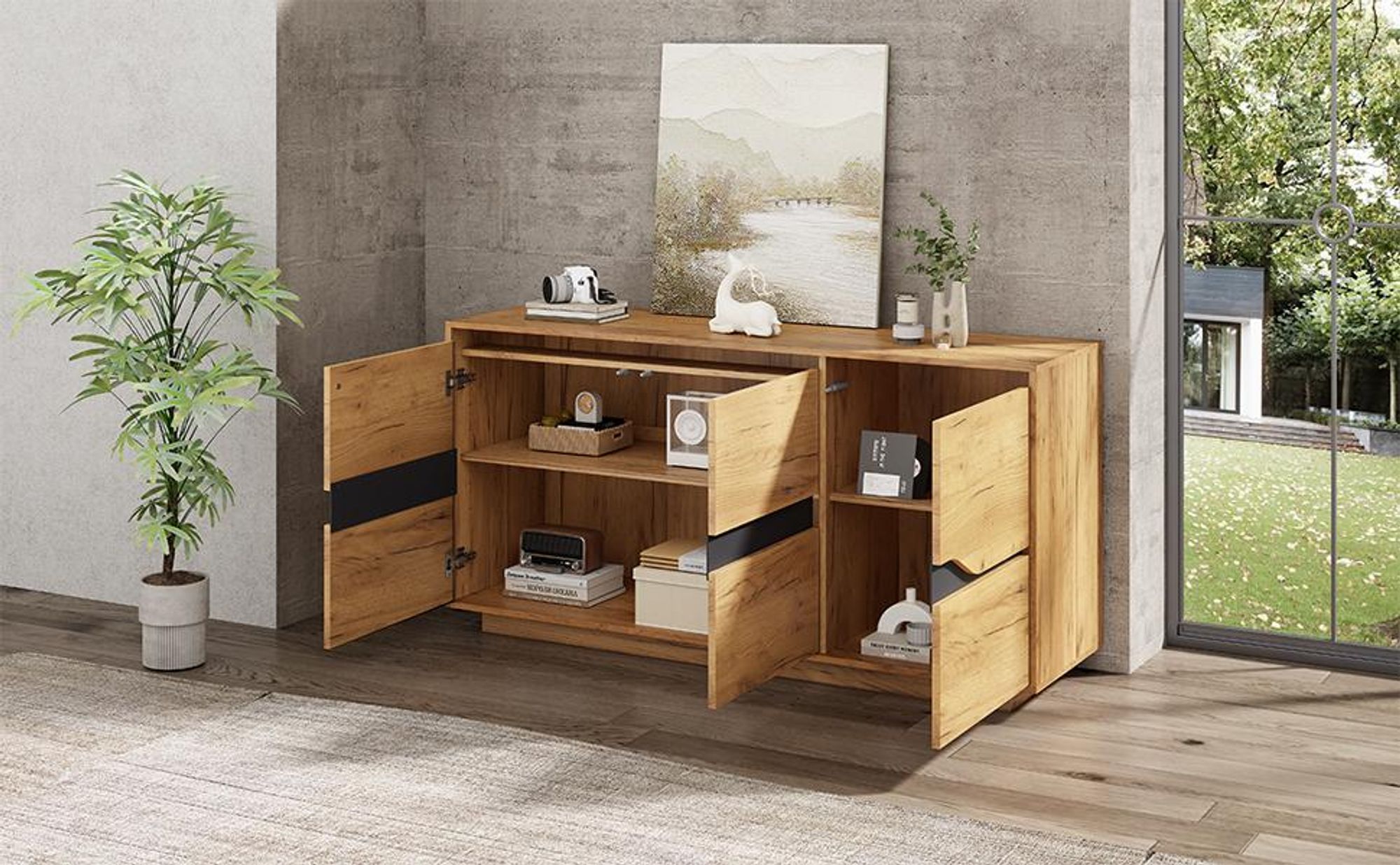 Sideboard mit 3 Türen und verstellbaren Einlegeböden in Holzoptik