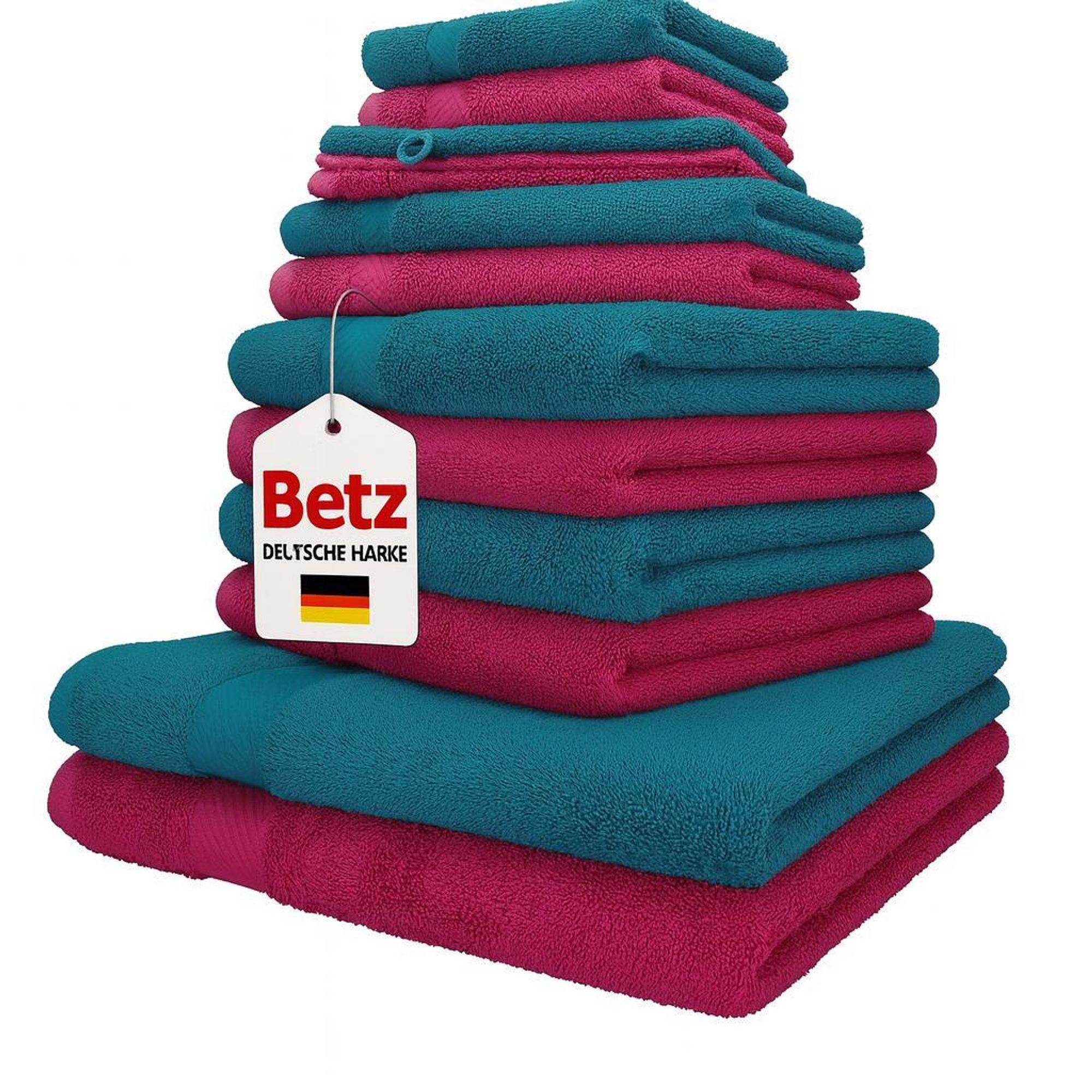 Betz 12er Handtuch-Set PALERMO 100% Baumwolle Farbe: cranberry und petrol