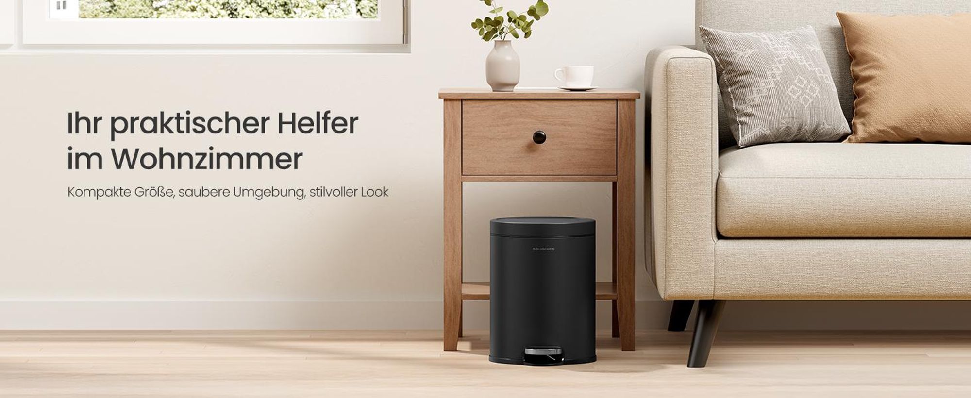 Kosmetikeimer, 6 L Mülleimer Bad, mit Softclose-Deckel, Tretmülleimer, Stahl, schwarz