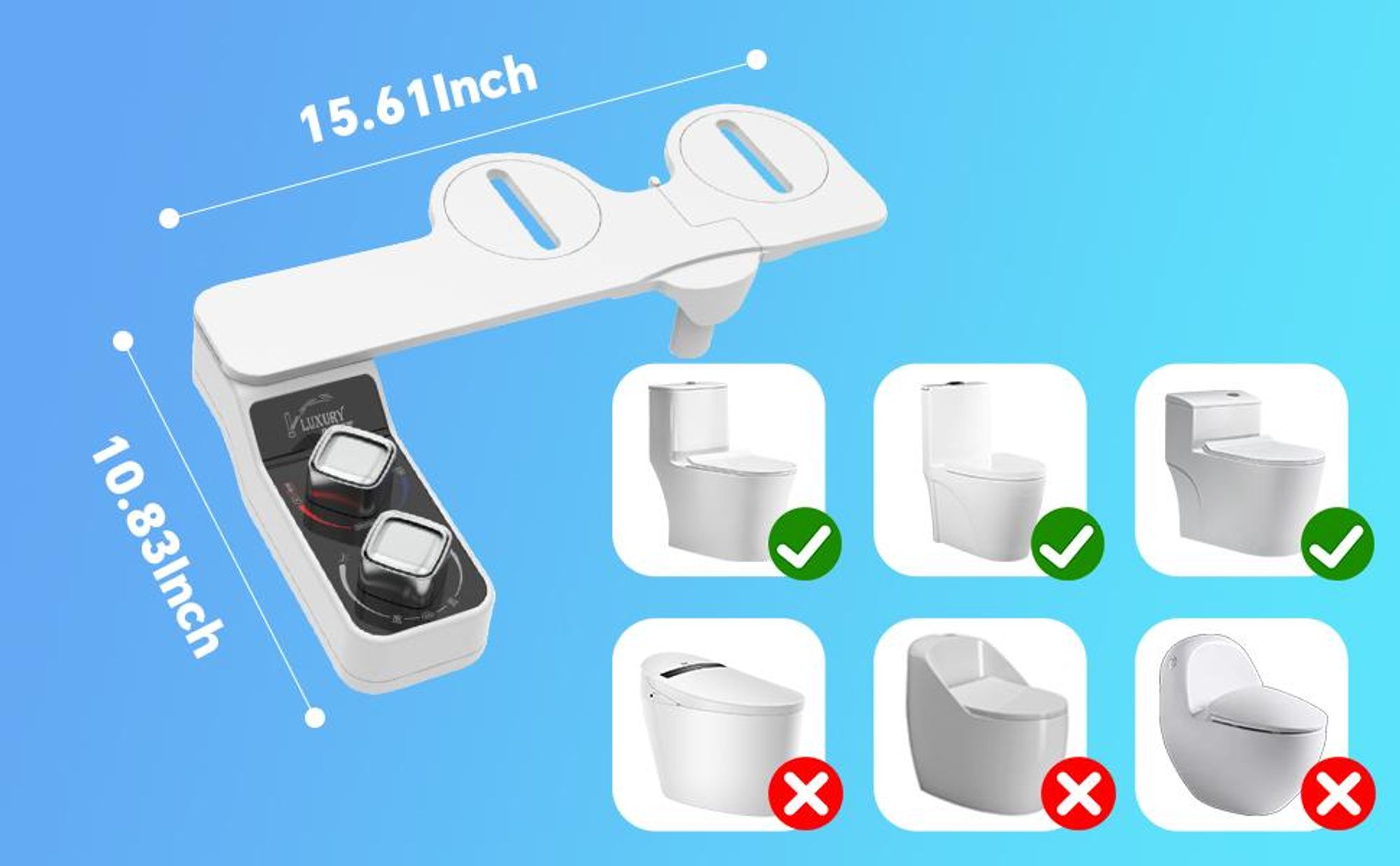 Bidet Aufsatz, Bidet-Toilettenaufsatz, mit 2 einziehbaren Warm- und Kaltwasserdüsen, Front-und Heckreinigung, Einstellbarer Wasserdruck