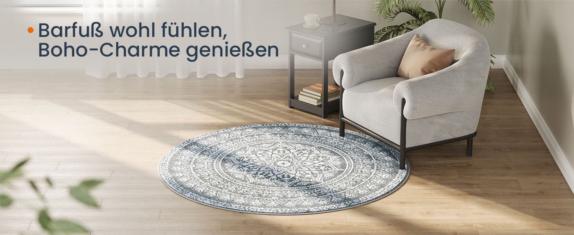 SONGMICS HOME Teppich rund, 120 cm d, Wohnzimmerteppich, rutschfester Teppich, flauschig, Dekoration, für Wohnzimmer, Schlafzimmer, maschinenwaschbar