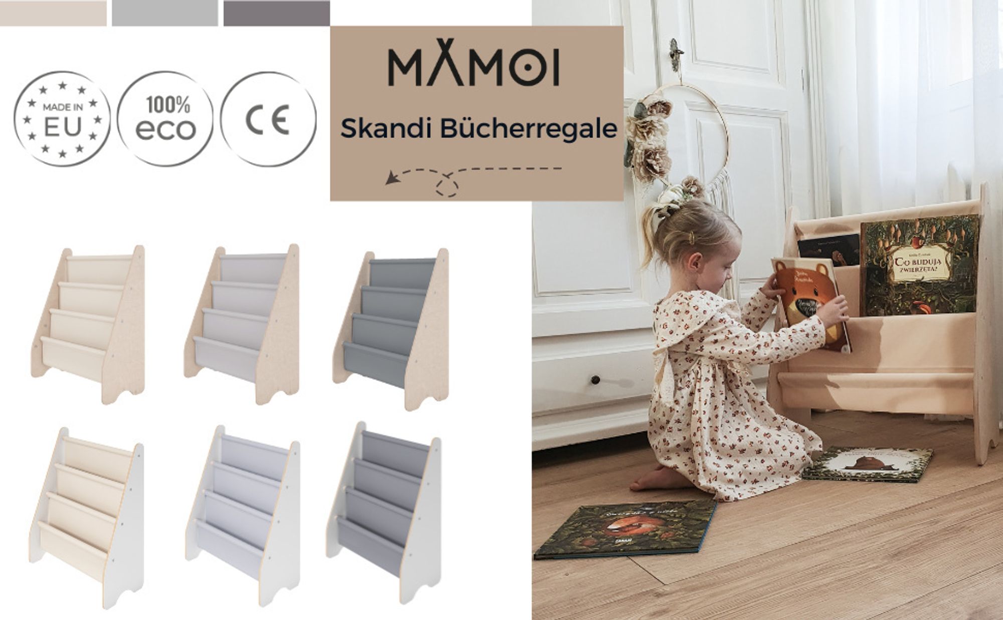 MAMOI® Bücherregal für kinder, Bücherkiste für kinderzimmer, Book shelf, Buchregal, Wandregal kinderregal, Kinderbücherregal, Bücherbank aus holz für Kleinkind, Kindermöbel für kleines kind