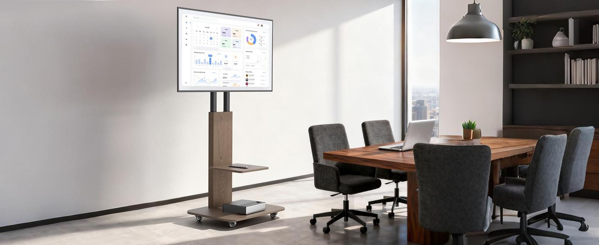 WISFOR TV Standfuß TV Ständer, neigbar rollbar Höhenverstellbar, mit 2 Ablagen für 40-75 Zoll max. VESA 600 x 400 mm, bis Max 80kg