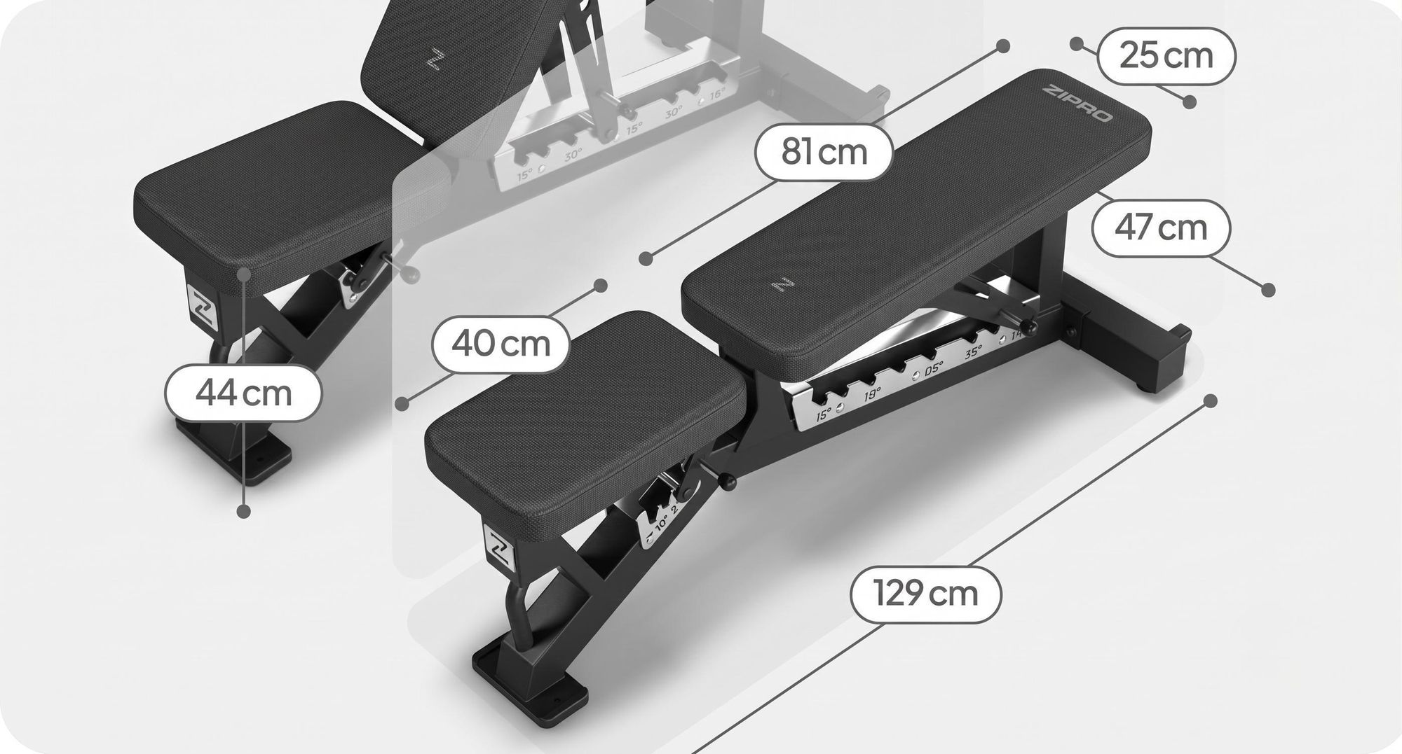 ZIPRO Powerhouse – nastaviteľná posilovňa s činkami: lavička na bench press, naklonená lavička, rovná lavička, tréningová lavička, posilovňa, 270 kg, pevná konštrukcia, domáca posilovňa, skladacia fitness lavička