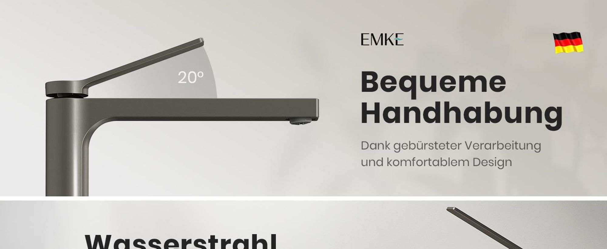EMKE Wasserhahn Bad Anthrazit Matt 335x233x46mm, Messing, Keramikkartusche, Badarmatur, Mischbatterie Waschbecken-Armatur, Waschtischarmatur