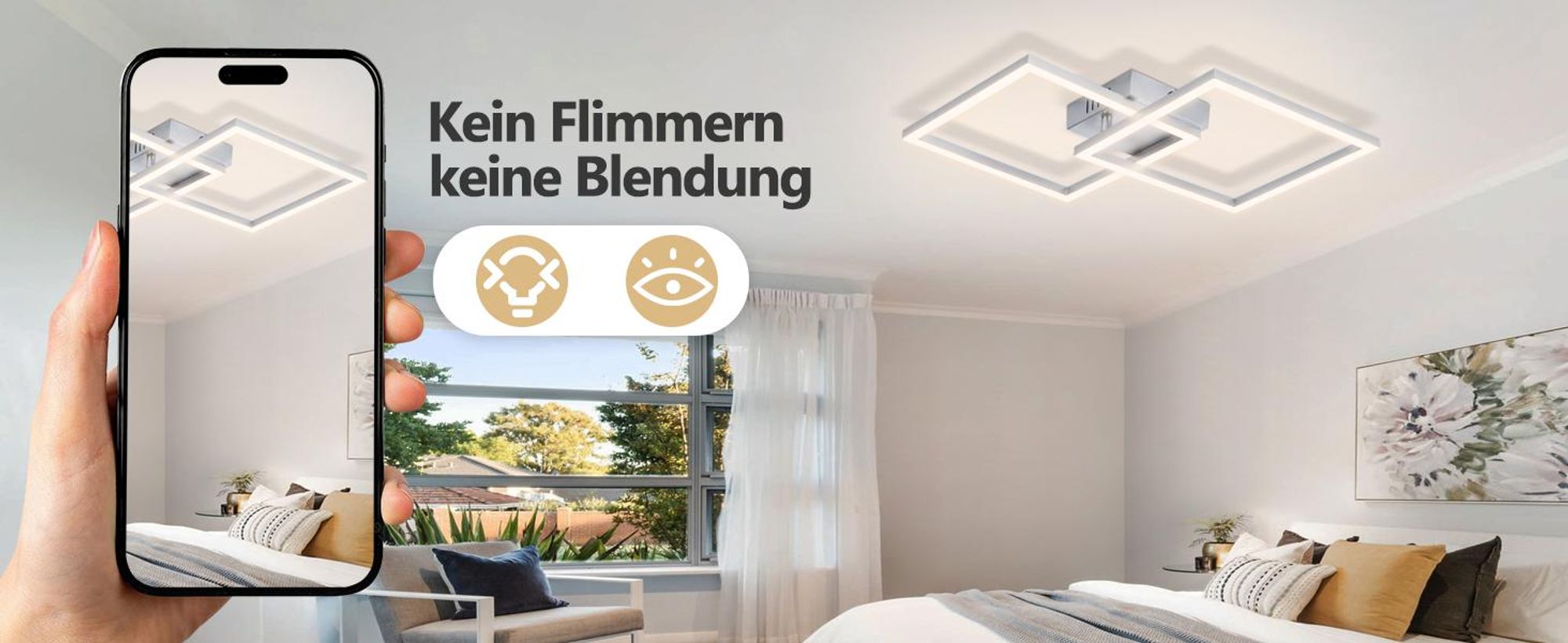 ZMH Deckenleuchten LED Deckenlampe Schlafzimmer 24W Silber Schlafzimmerlampe 4000K Neutralweiß Flurlampe Wohnzimmerlampe Eckig Deckenleuchte für Küche