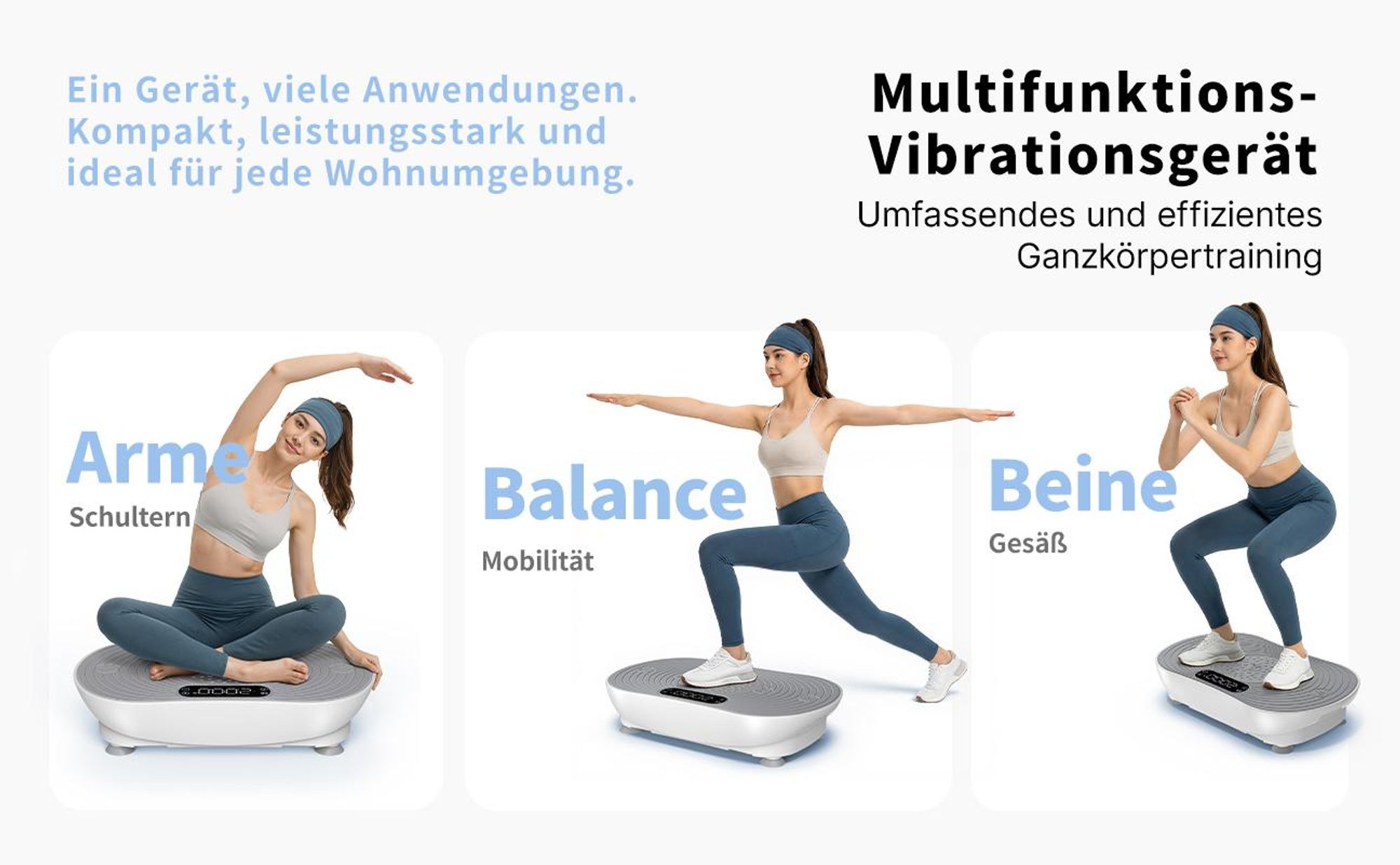 Vibrationsplatte, leise und Kompakte Vibrationsplatte mit LED-Display, mit Fernbedienung, für Ganzkörpertraining zu Hause, bis 158 kg