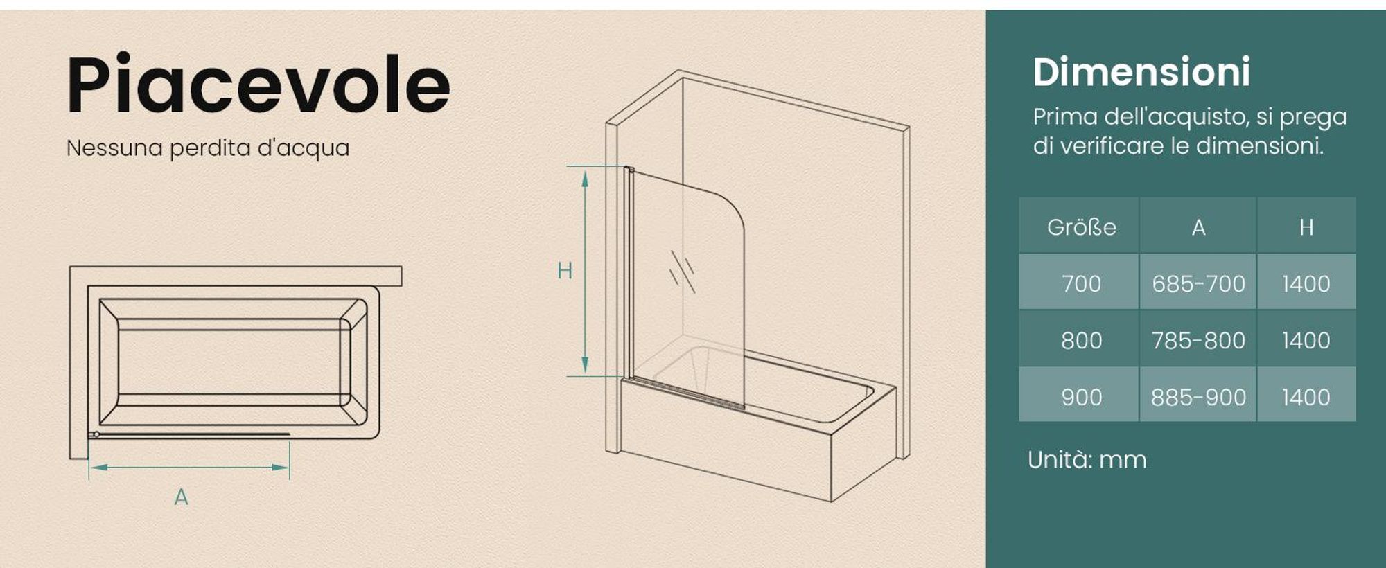 EMKE 80x140cm Parete divisoria per vasca da bagno Schermo pieghevole Cabina doccia Attacco per vasca da bagno NANO rivestimento easy-clean