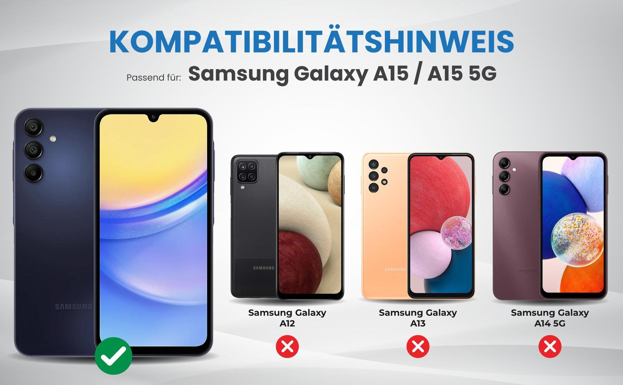 Kompatibilitätshinweise Hülle für Samsung Galaxy A15 / A15 5G