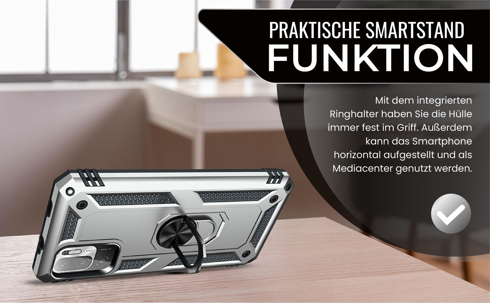 Silbernes Survival Case für Xiaomi Redmi Note 10 5G mit Standfunktion