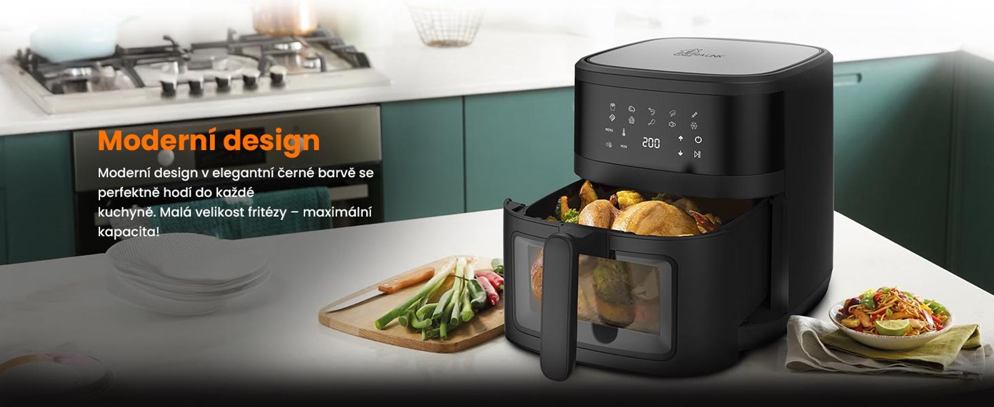 Extralink Air Fryer 6,5 l horkovzdušná fritéza 1800 W s průhledovým okénkem a LED dotykovým displejem