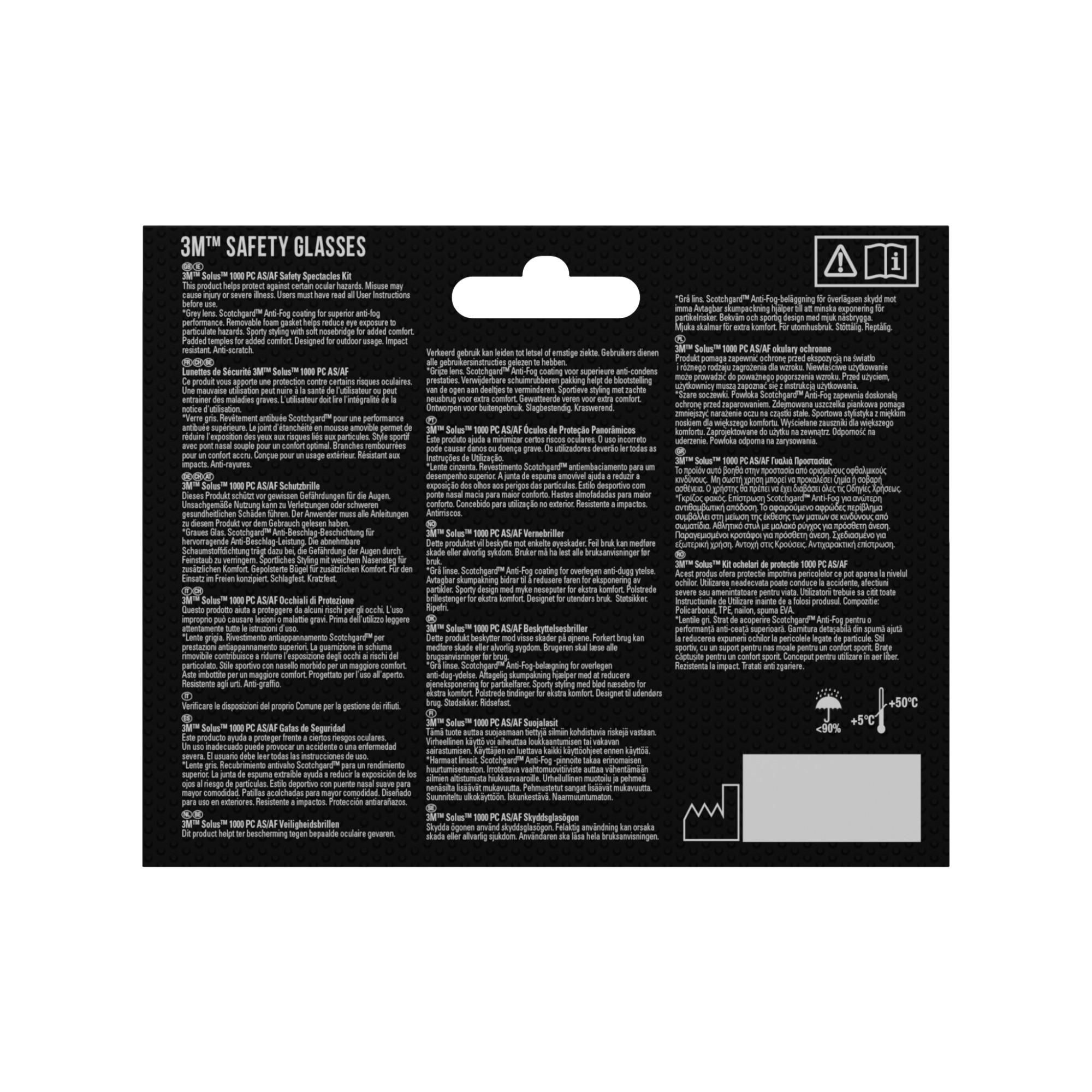 3M™ Solus™ Schutzbrille 1000 Scotchgard™ Protector Antibeschlag-Beschichtung mit aufsteckbarer Schaumstoffdichtung graues Glas