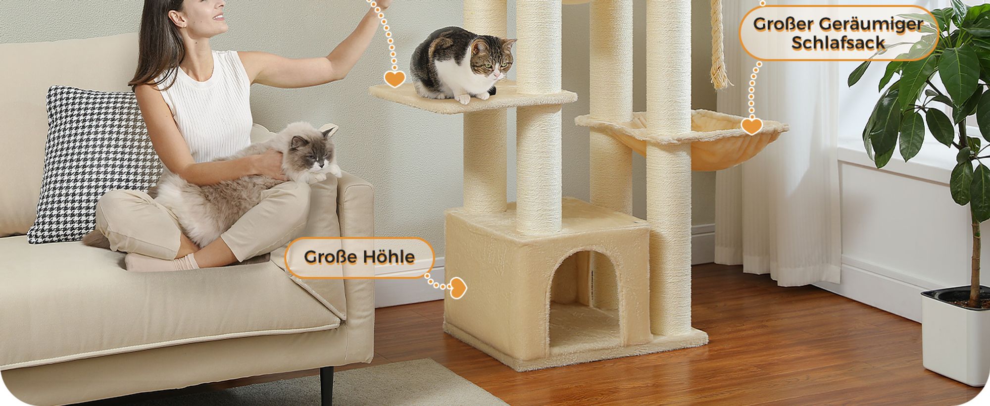 PAWZ Road Kratzbaum Grosse Katzen stabil mit 11cm Stämme, Kratzbaum XXL 170cm