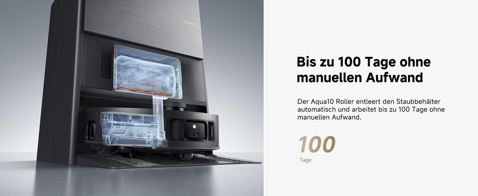Dreame Aqua10 Roller Staubsauger Roboter mit Wischfunktion,30kPa Saugkraft,KI-Navigation,Heißwasserwaschen,Heißlufttrocknung,0 Tangle,Selbstreinigung