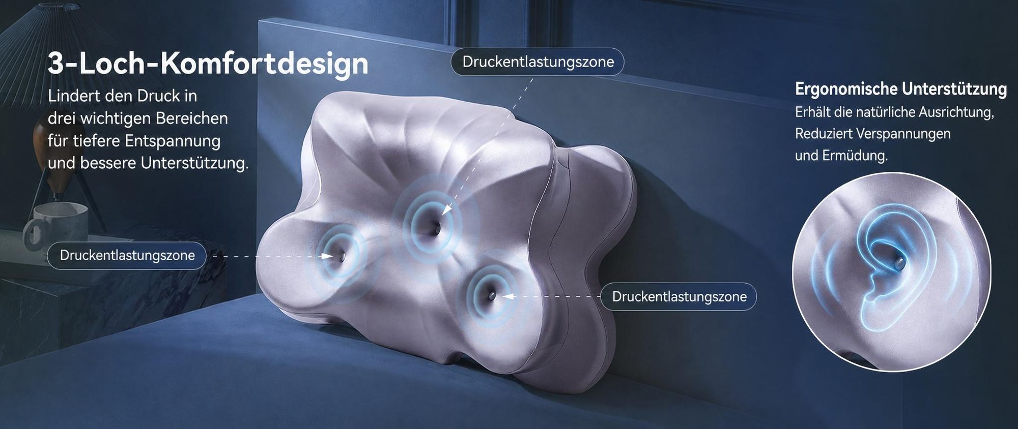 Nackenstützkissen Ergonomisches Memory Foam Kissen Schlafkissen,Waschbarer Kühlendes Eisseidengewebe Bezug, 13,4/8,3 cm, und CertiPUR-US