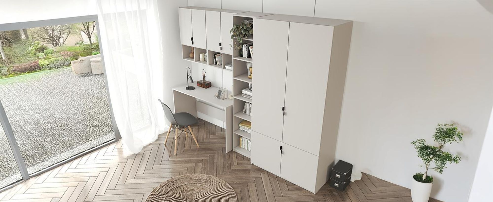 Wandschrank MEZZO, Jugendzimmer, Jugendschrank Hängeschrank 60 cm Kaschmir/Kaschmir, schwarze Metallgriffe
