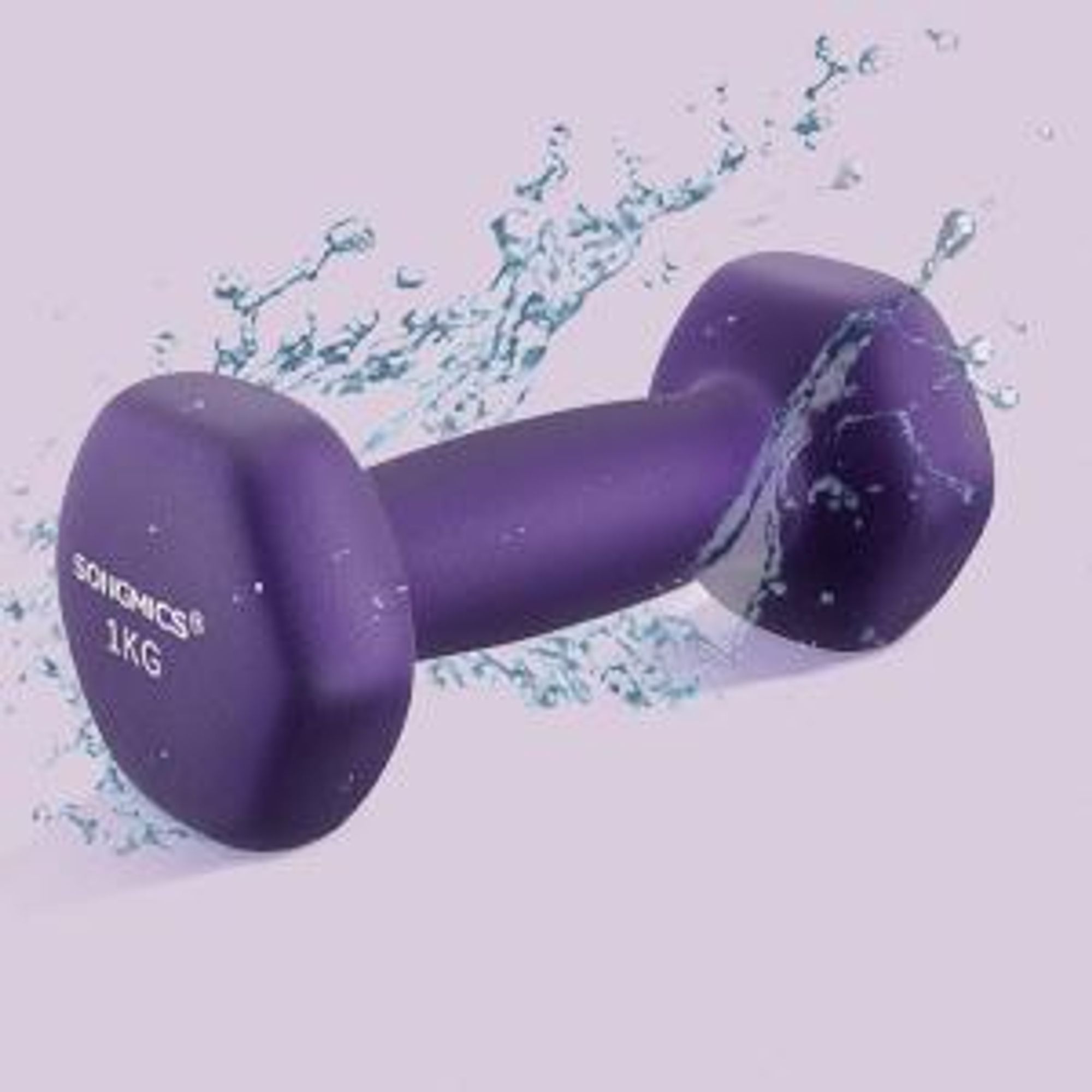 SONGMICS Hanteln, 2er Set, 2 x 1 kg, Hantelset, Kurzhanteln, Hexagon, Neopren-Beschichtung, Krafttraining, Workout, Fitnesstraining, für Zuhause, lila