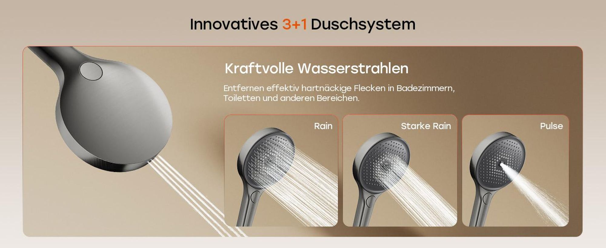 HOROW RainFlexi S1 Regendusche Set Massage ohne Armatur, Grau Duschpaneel mit Großem Duschkopf, Klappbares Duschsystem, Höhenverstellbares Duschset